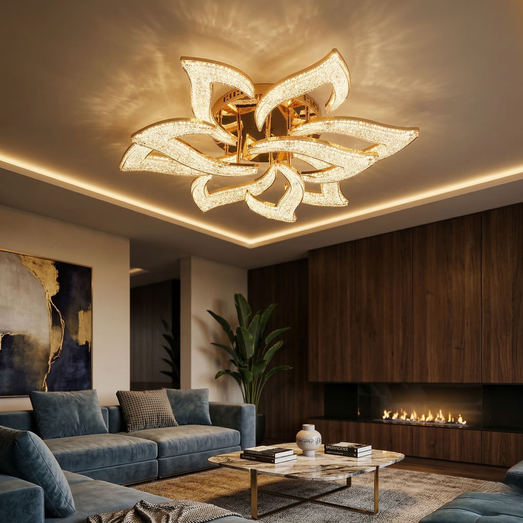 Lustra LED NARCISSE GRANDE Sparkle Gold Echivalent 1000W Telecomanda