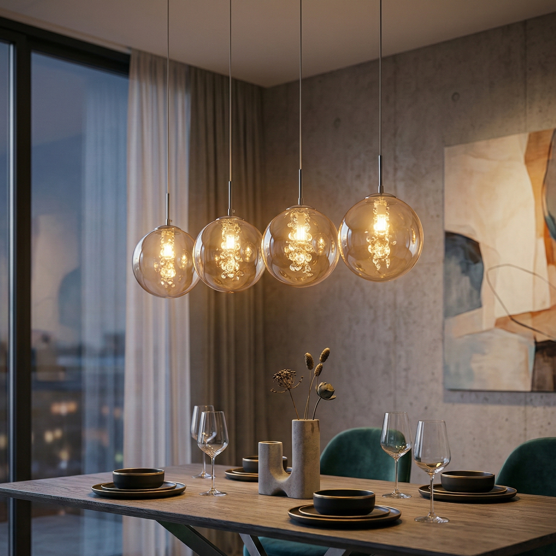 Lustra Suspendata Liniara LIMA Silver Abajur Transparent 4xG9