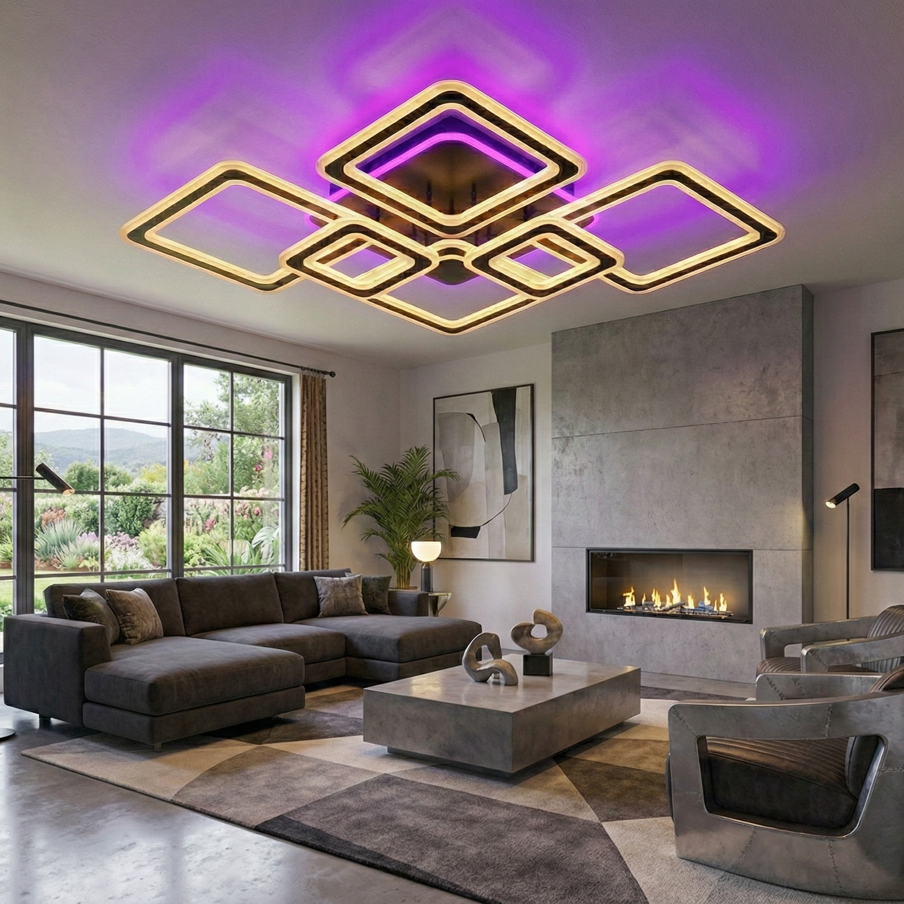 Lustra LED 4+2 Diamond GRIDLINE RGB Neagra Echivalent 1200W Telecomanda