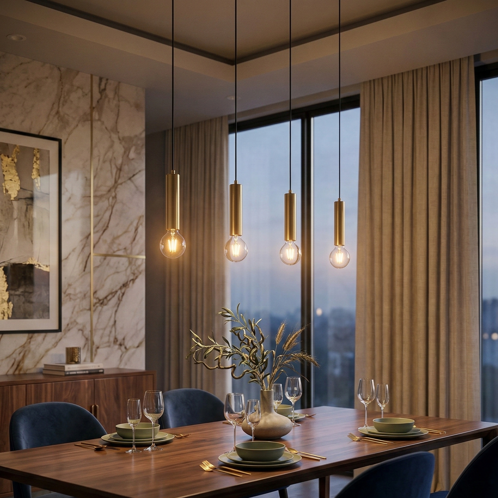 Lustra Suspendata Nordic Cilindric Golden SOLVEN 4xE27