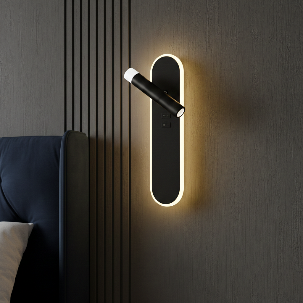 Aplica LED Liniara Neagra 30cm AXIS cu Spot Orientabil si Buton ON/OFF