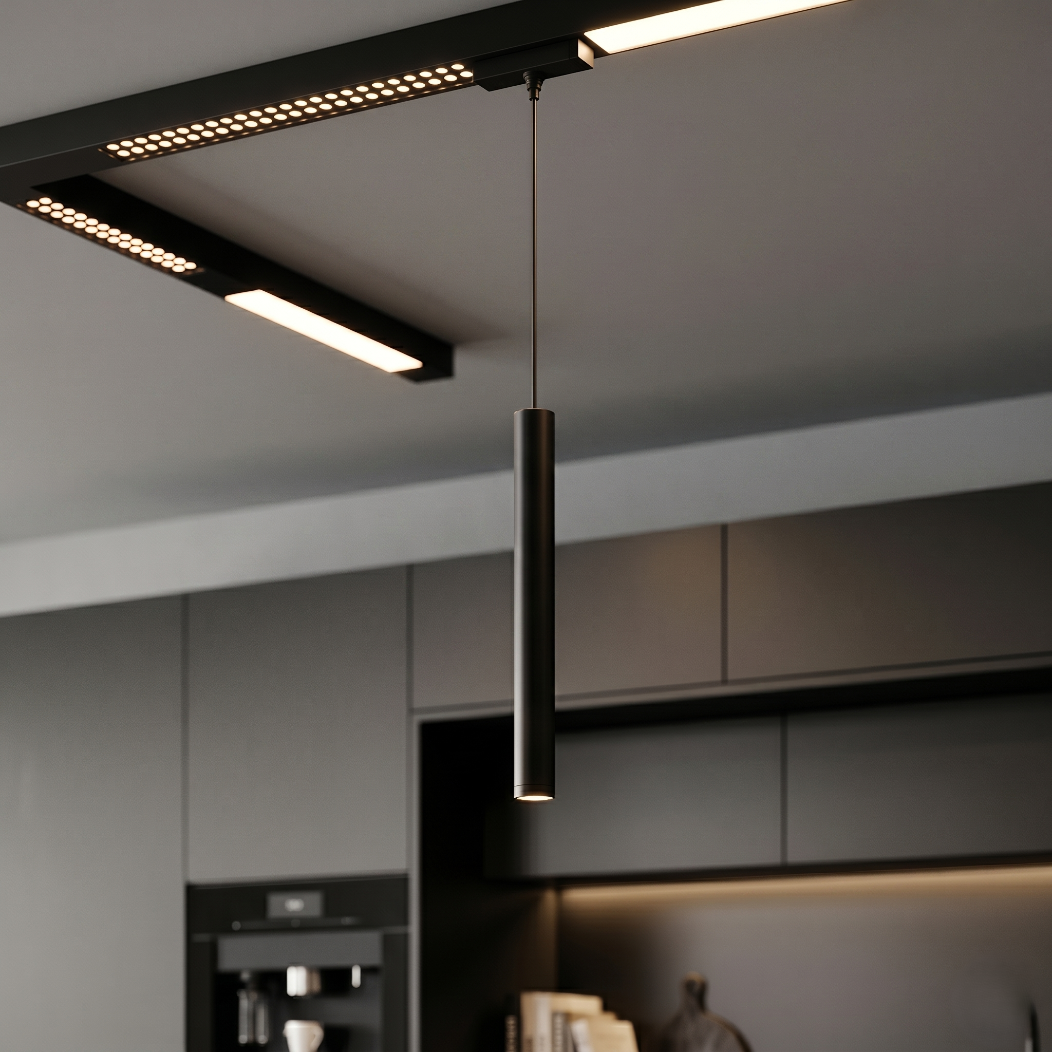 Spot LED 7W Magnetic Pendul Negru 42CM 3 Lumini din Buton