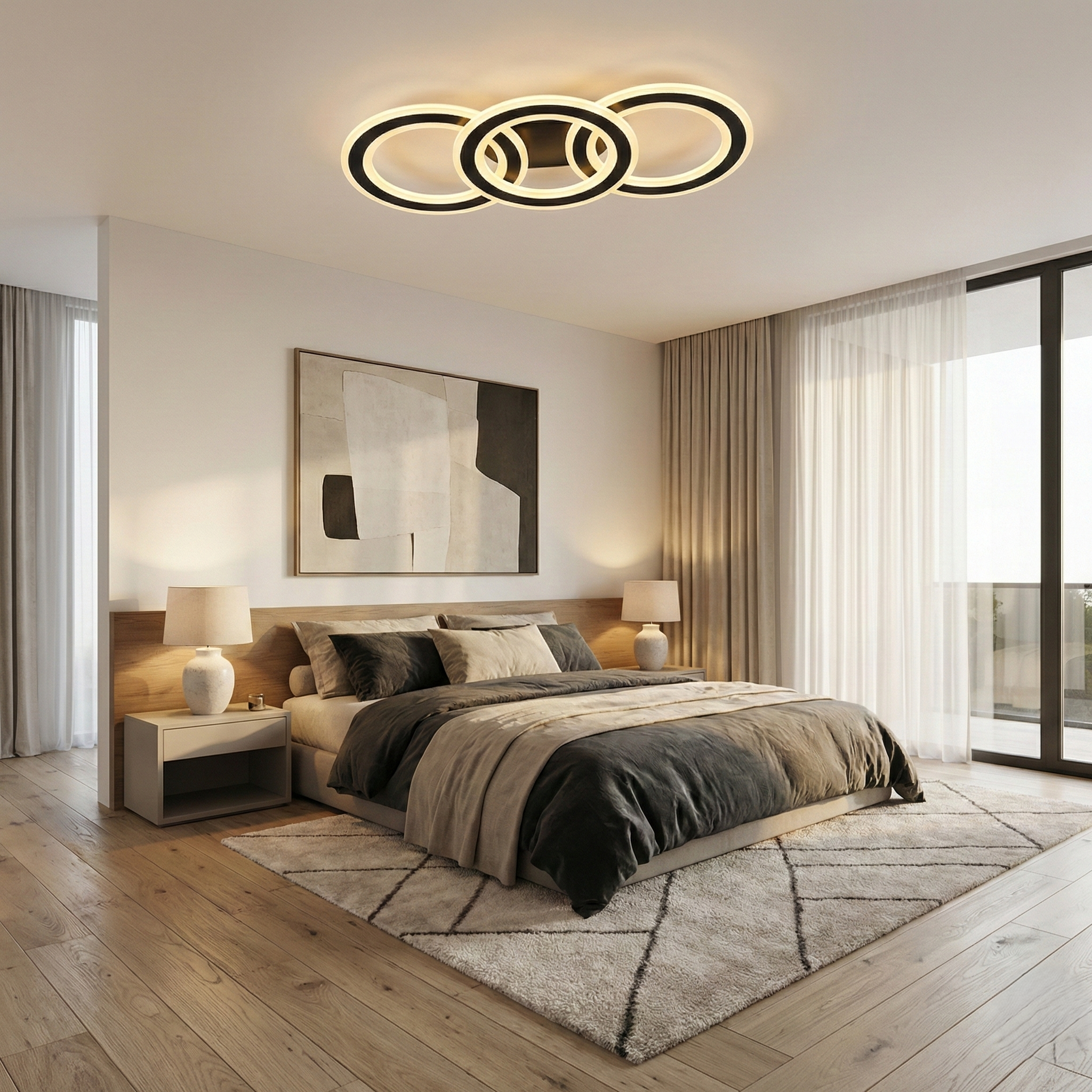 Lustra LED Triple Circle GRIDLINE Neagra Echivalent 500W Telecomanda