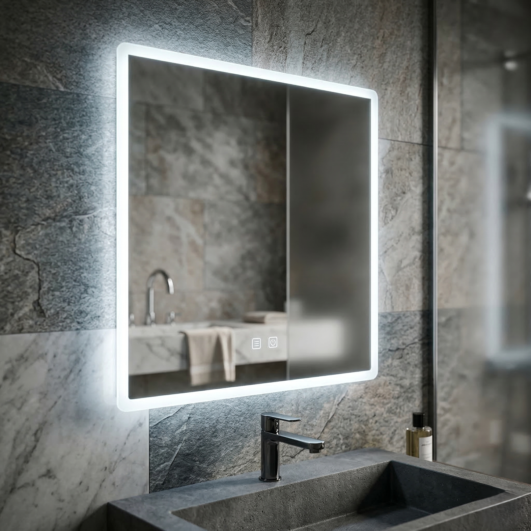 Oglinda LED Patrata FRAMELESS 70x70CM, 3 Lumini, Dezaburire, Dimabila