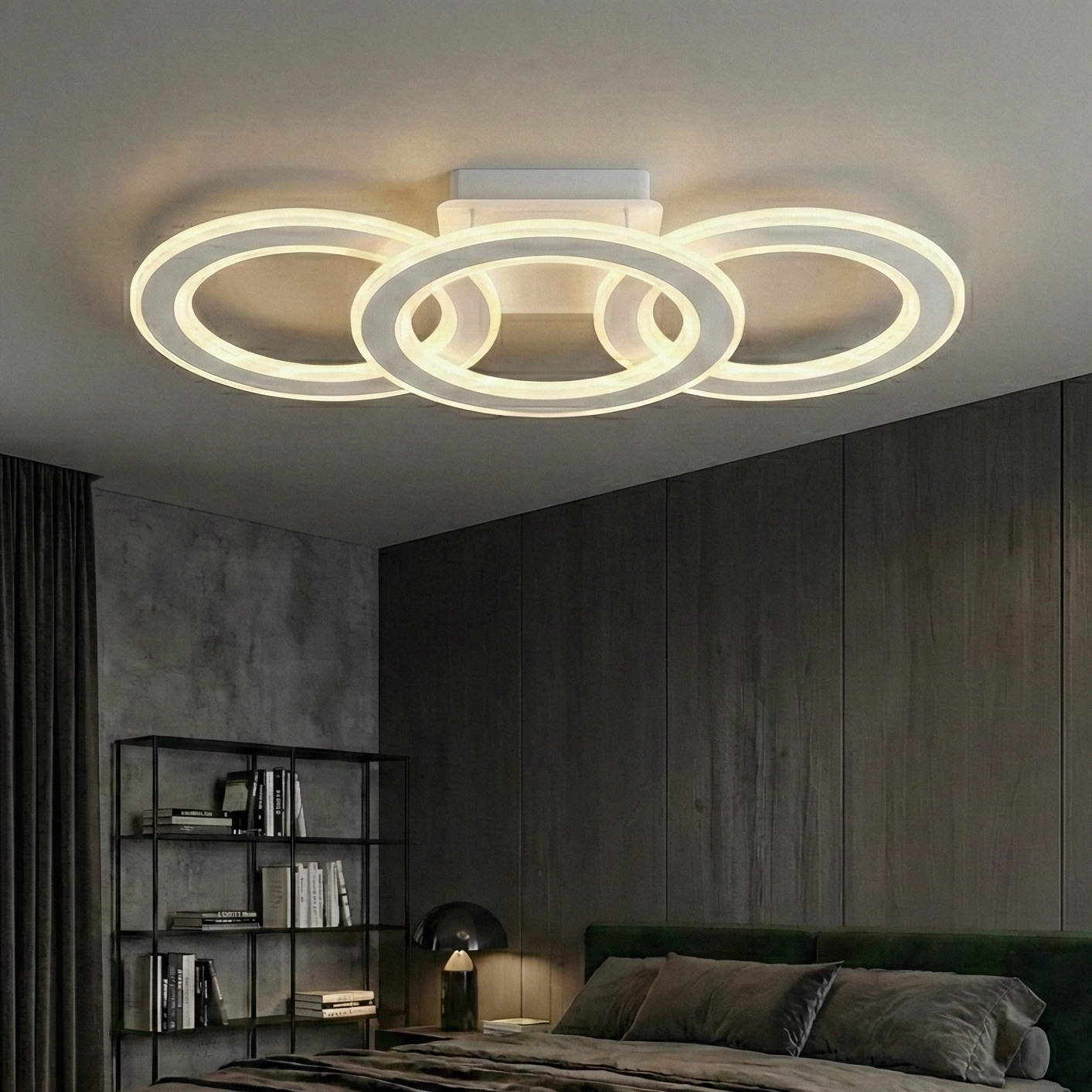 Lustra LED Triple Circle GRIDLINE Alba Echivalent 500W Telecomanda