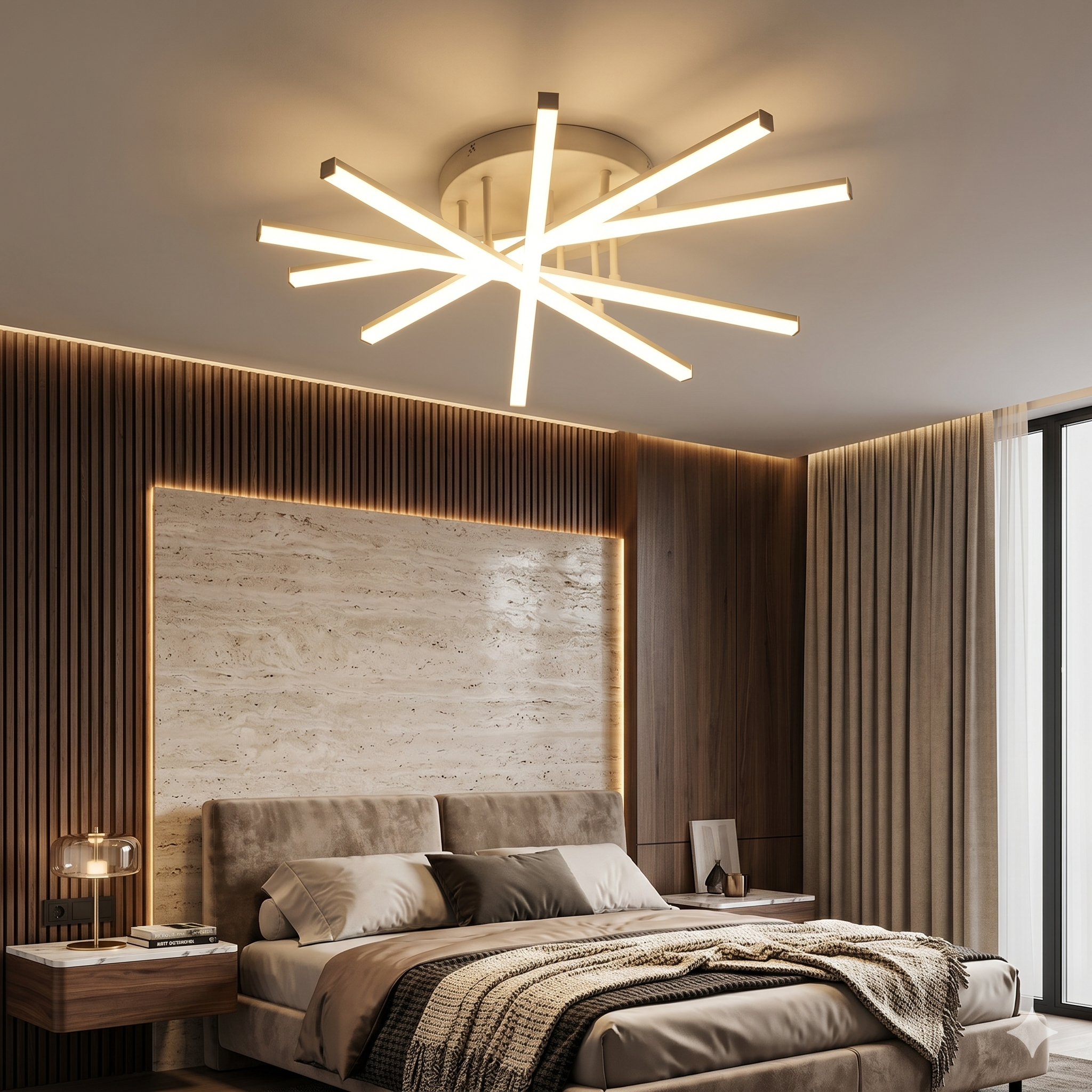 Lustra LED 5 Modern LINES STELLA White Echivalent 600W Telecomanda