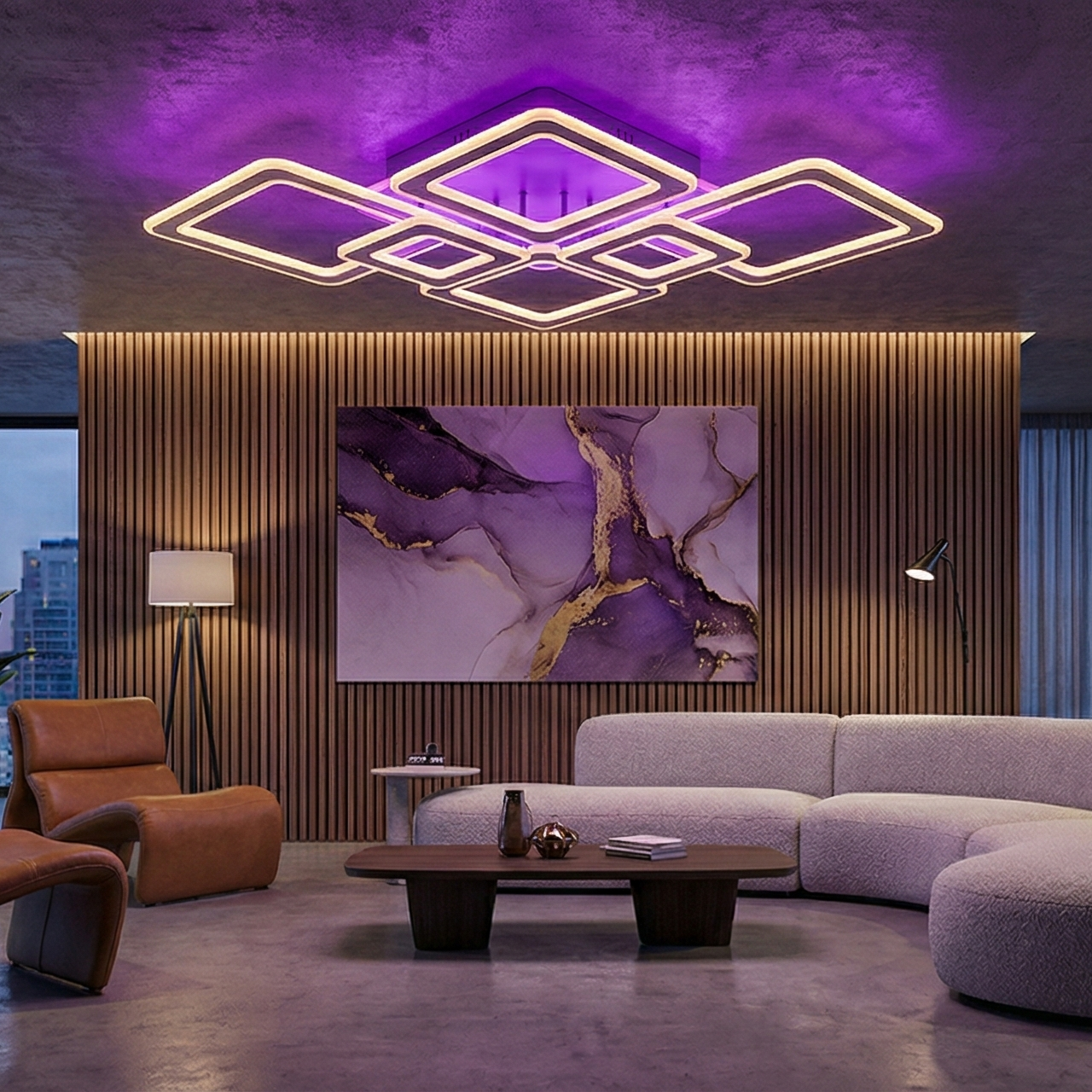 Lustra LED 4+2 Diamond GRIDLINE RGB Alba Echivalent 1200W Telecomanda