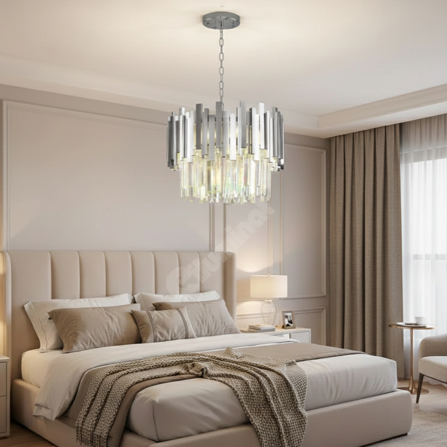 Candelabru Cristal GLORY SILVER 40cm cu Lant