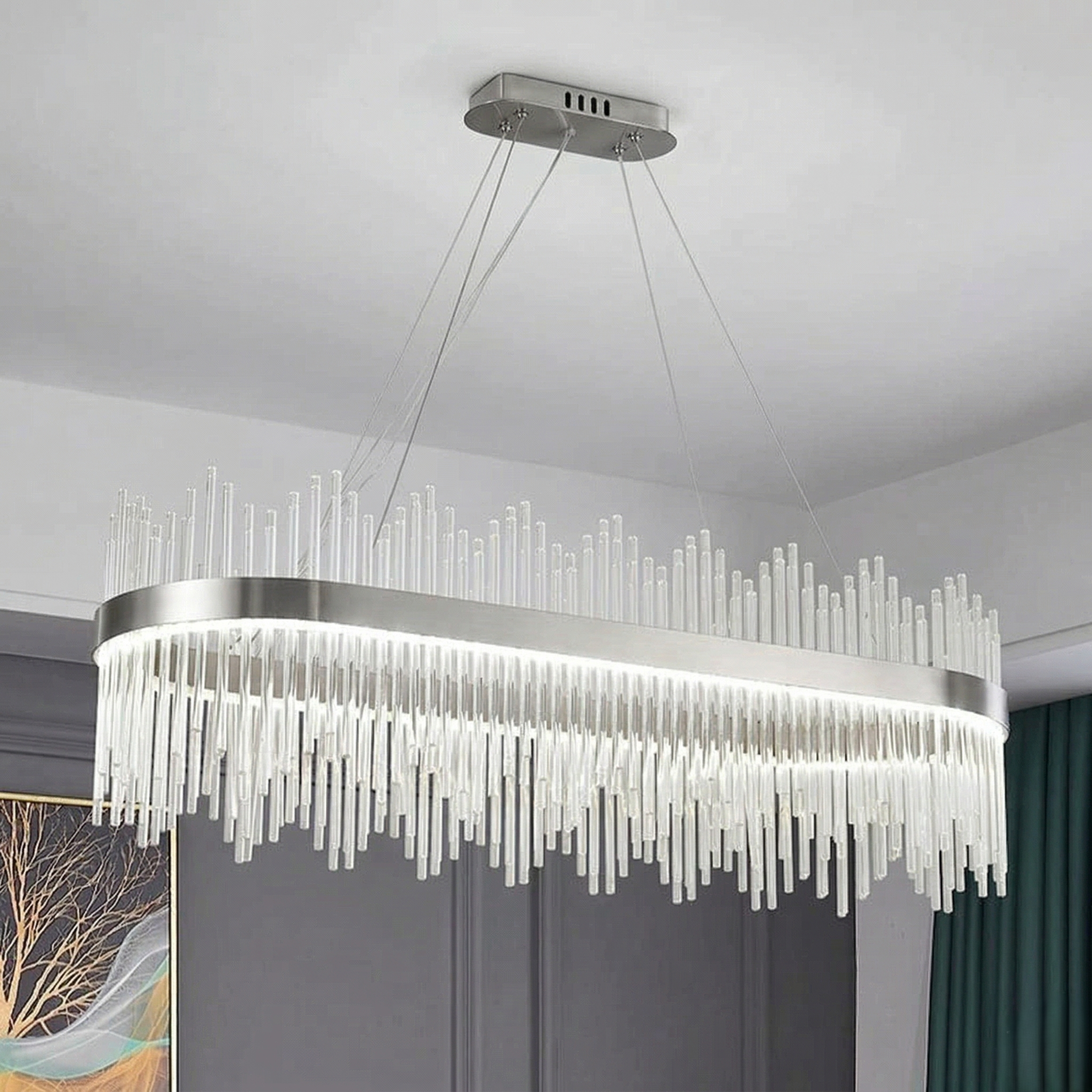 Lustra LED Suspendata CROWN Silver Cristal 80x30cm Echivalent 600W