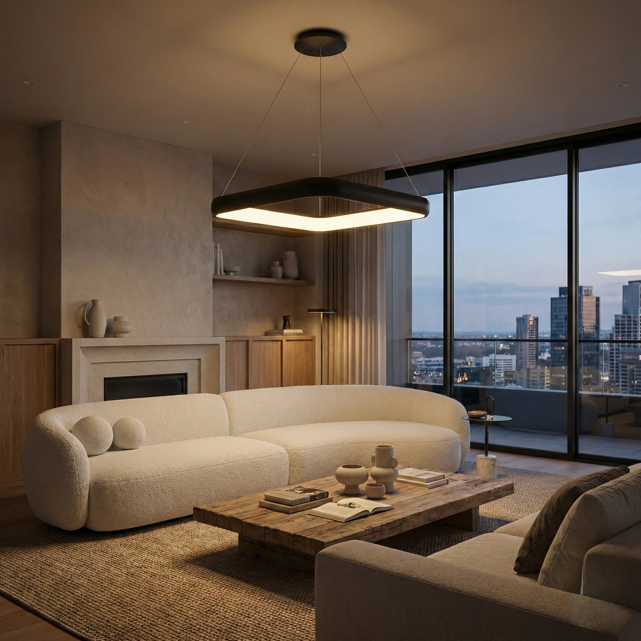 Lustra LED Suspendata BELLA Black Square, 3 Lumini din buton Echivalent 500W