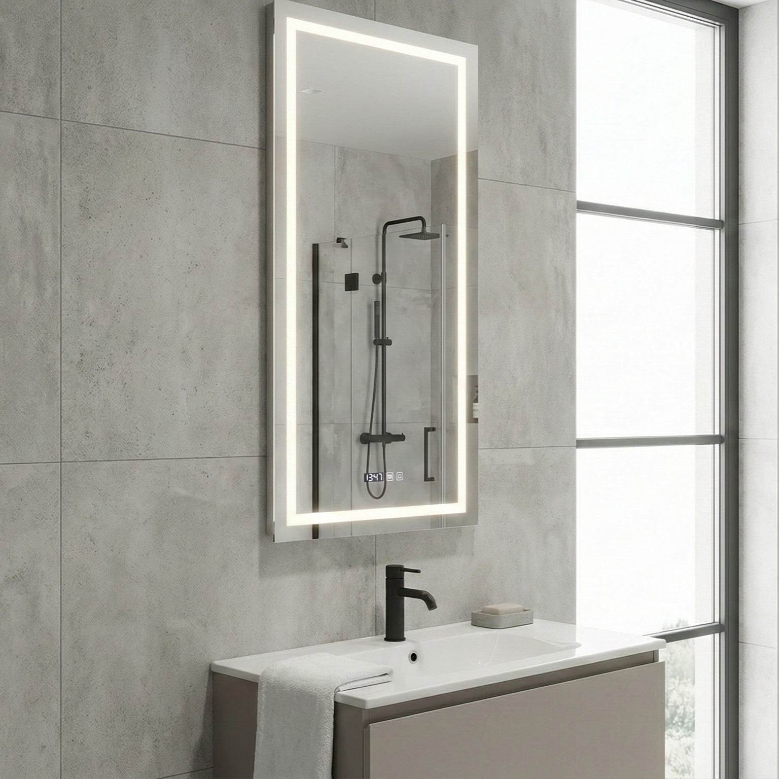 Oglinda LED CALYX 150x60cm Touch, 3 Lumini si Senzor Proximitate