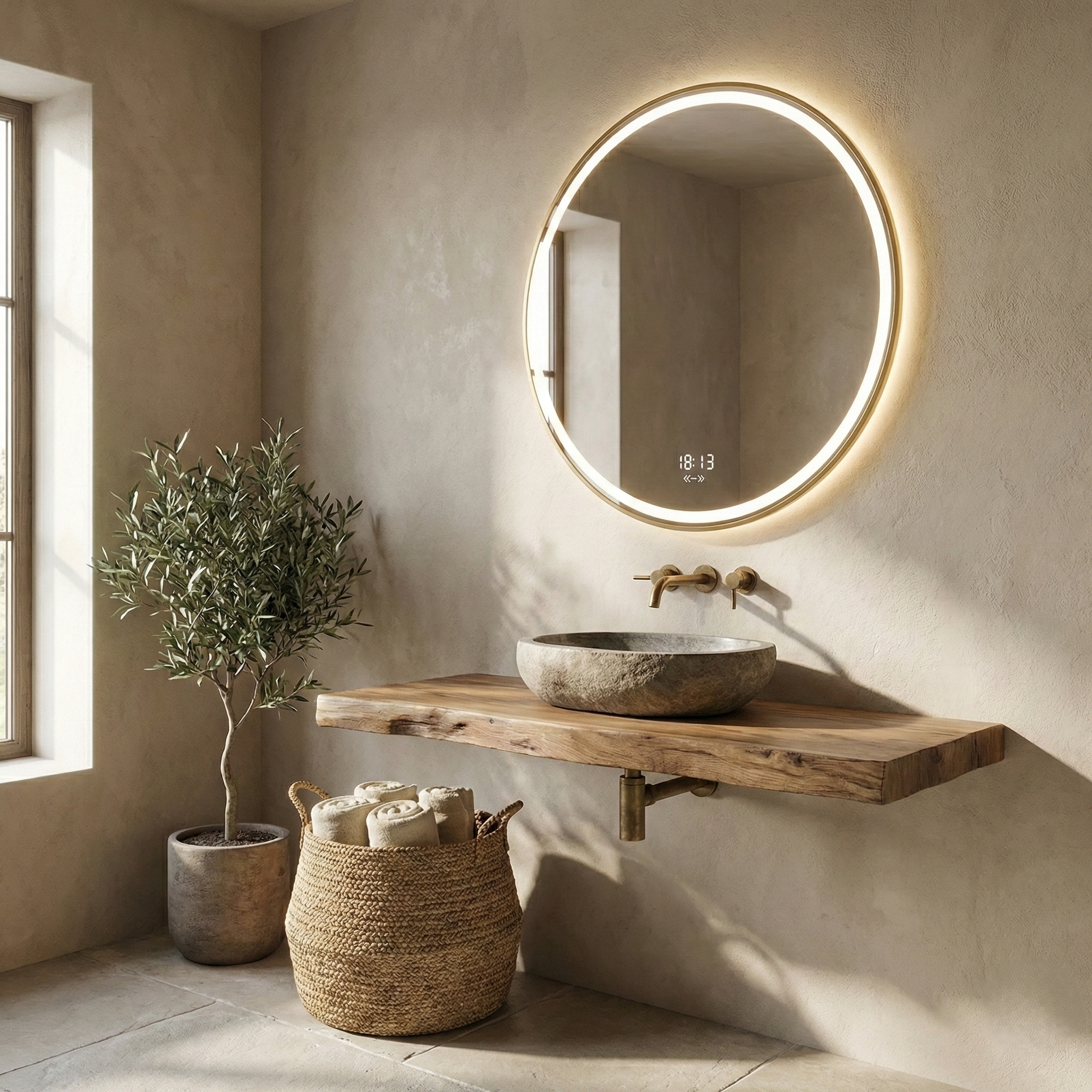 Oglinda LED BASILORA 80CM Functie Dezaburire, Ceas, Senzor, 3 Lumini