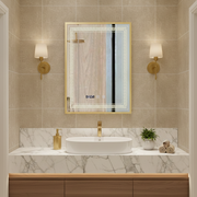 Oglinda LED Bruno Gold Luxury - Rama Aurie, 3 Lumini, Touch, Dezaburire, Ceas si Temperatura, 60x80 cm