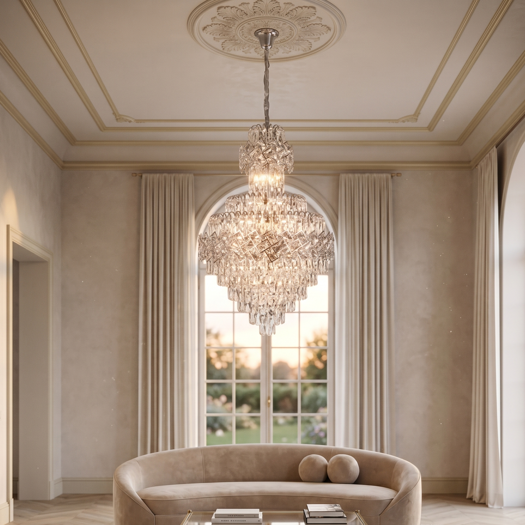 Candelabru Cristal Malli Silver Luxury Double Level 90x60CM