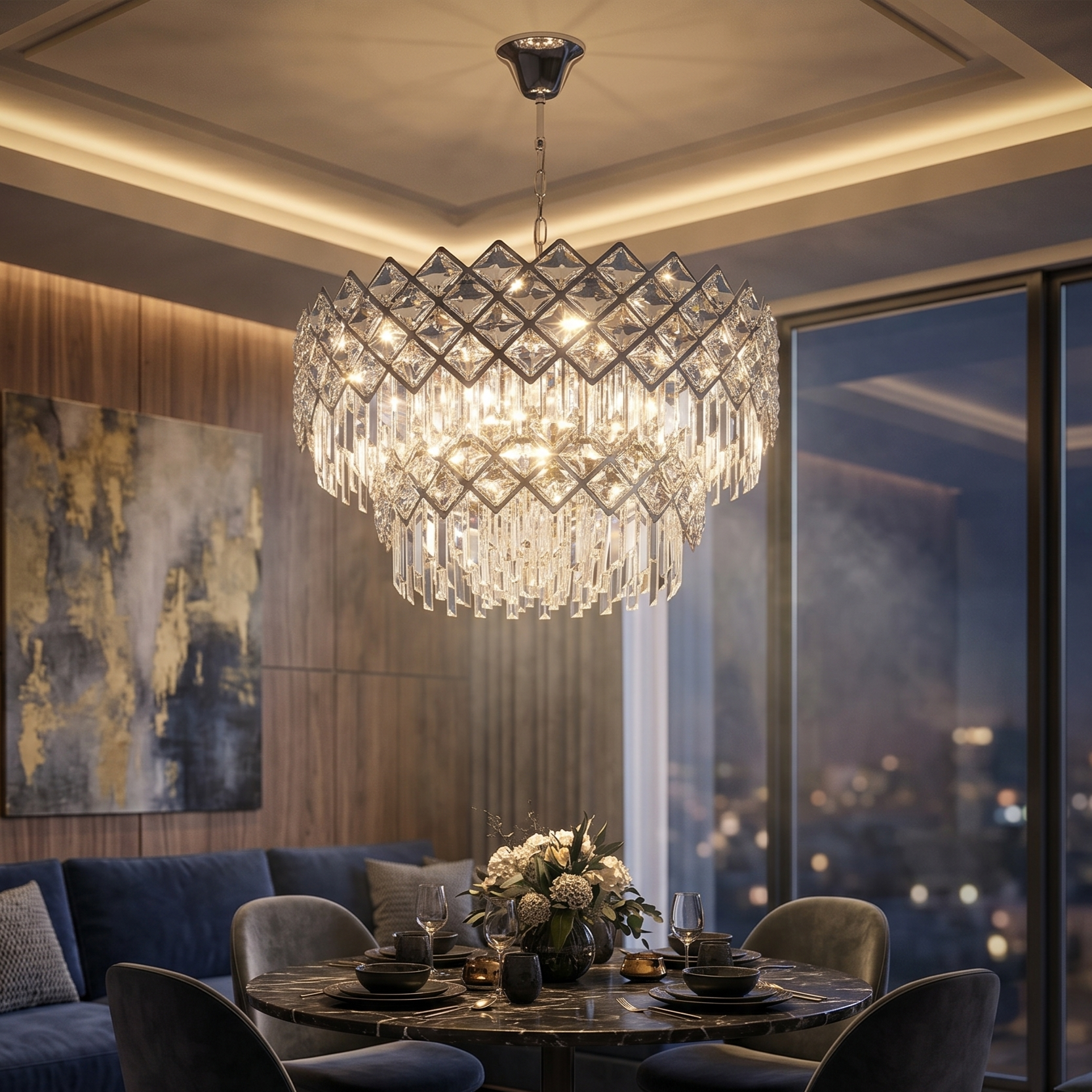 Candelabru Cristal Yanni Silver Deluxe Double Level