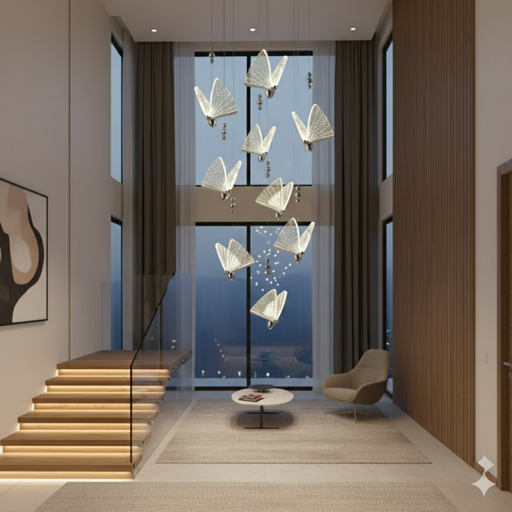 Lustra LED Luxury 9 Silver Butterflies