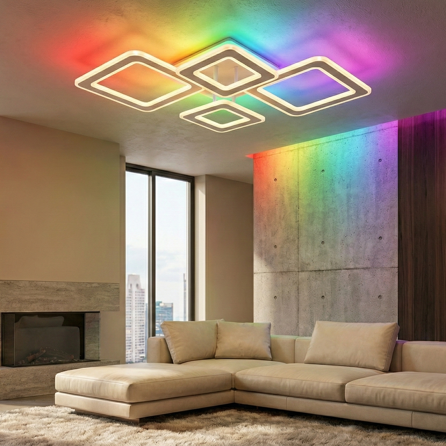 Lustra LED 4 Diamond GRIDLINE RGB Alb Echivalent 800W Telecomanda