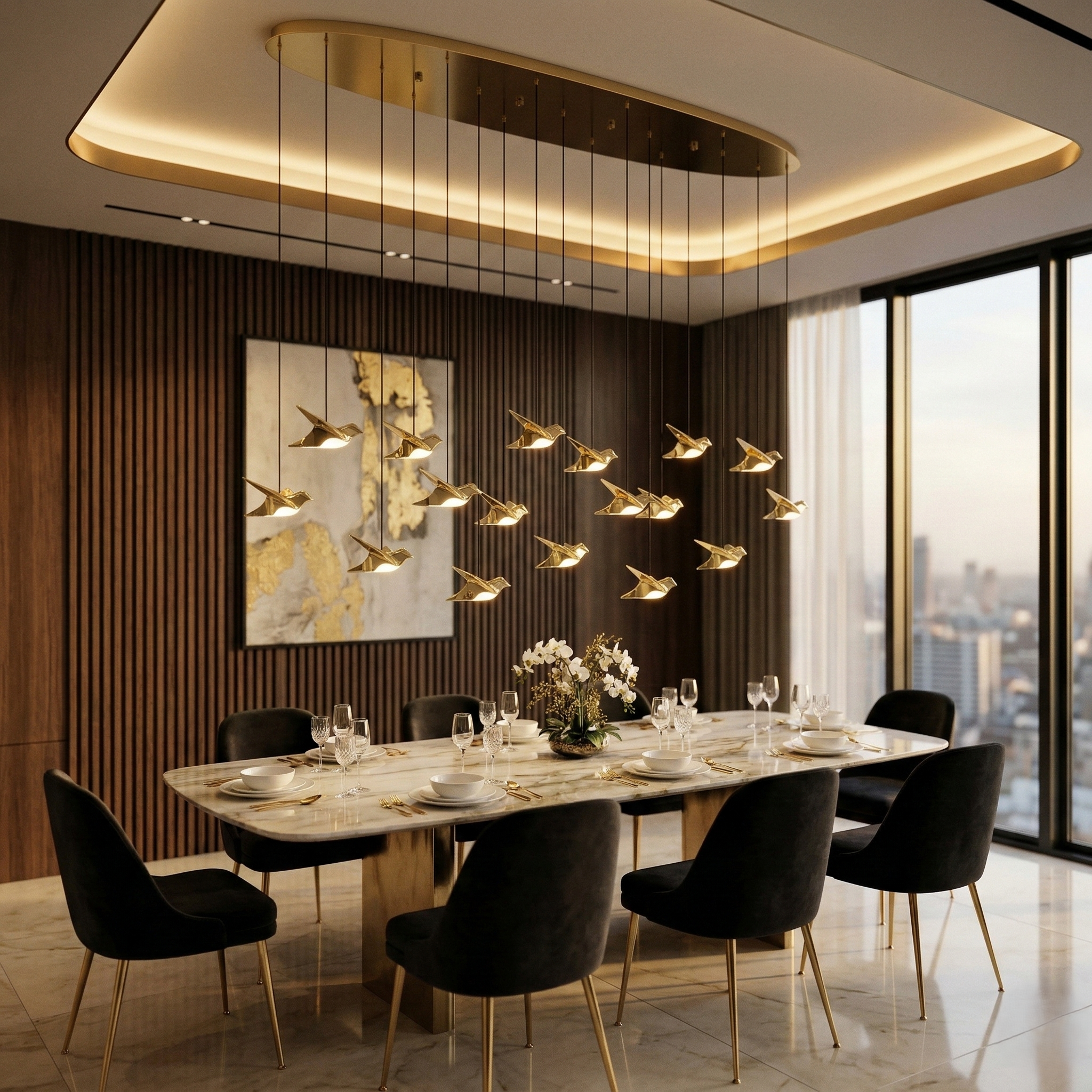 Lustra LED Liniara Suspendata Luxury PARATEBUENO GOLD Echivalent 600W