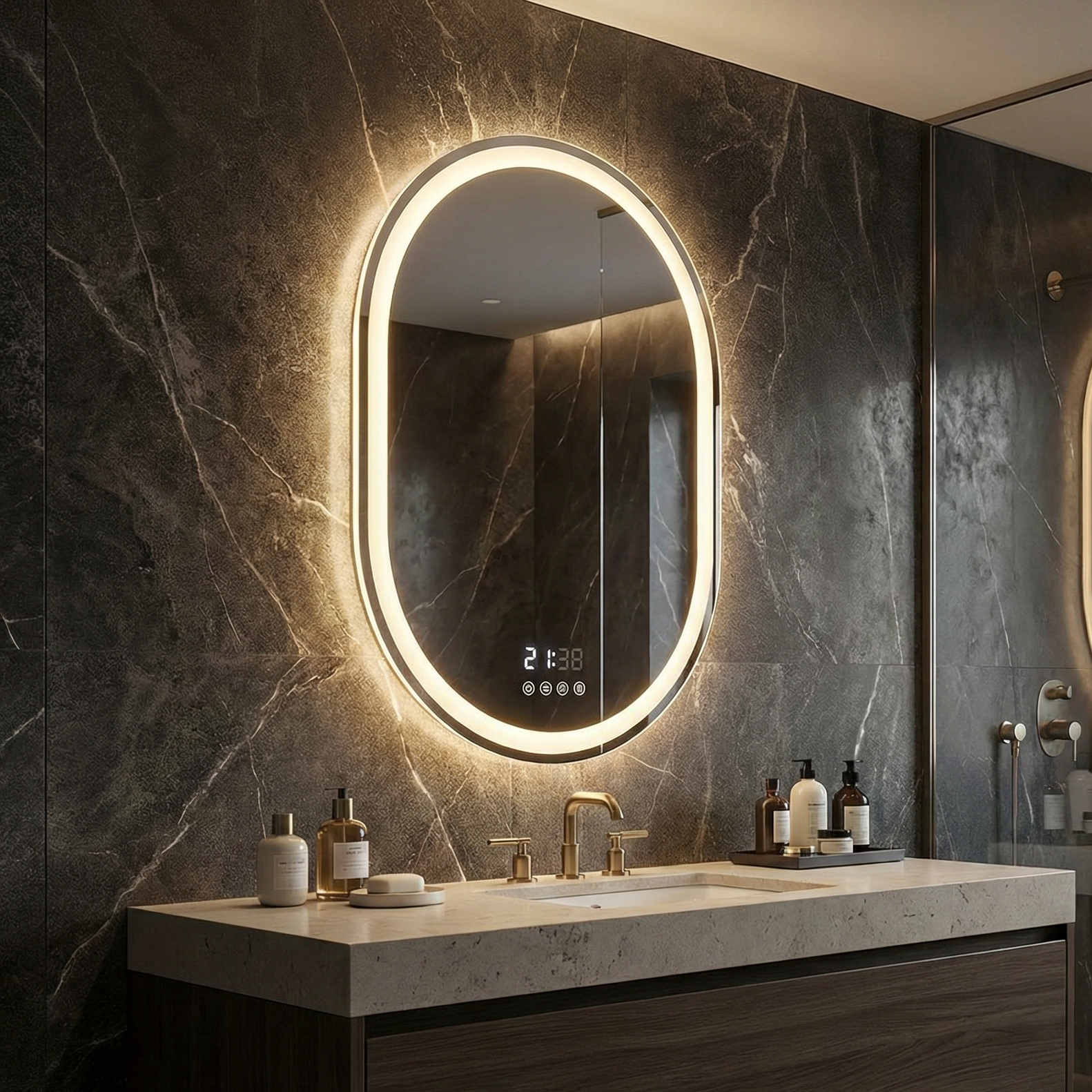 Oglinda LED SVELTA - 50x80cm Dezaburire si Ceas, Senzor, 3 Lumini