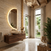 Oglinda LED MEZZALUNA - 80x150 cm 3 Lumini, Senzor, Dezaburire si Ceas