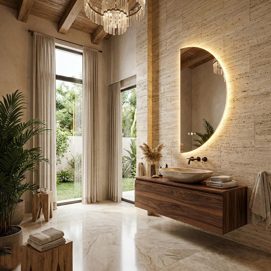 Oglinda LED MEZZALUNA - 80x150 cm 3 Lumini, Senzor, Dezaburire si Ceas