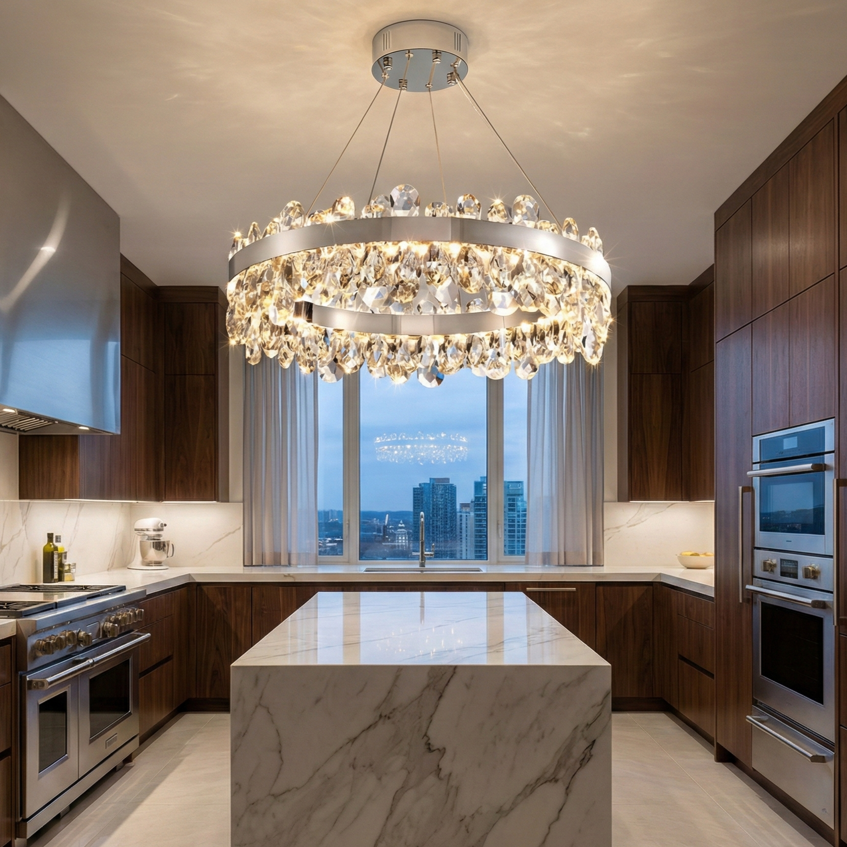 Lustra LED Suspendata Astralis Silver Cristal Telecomanda 40CM