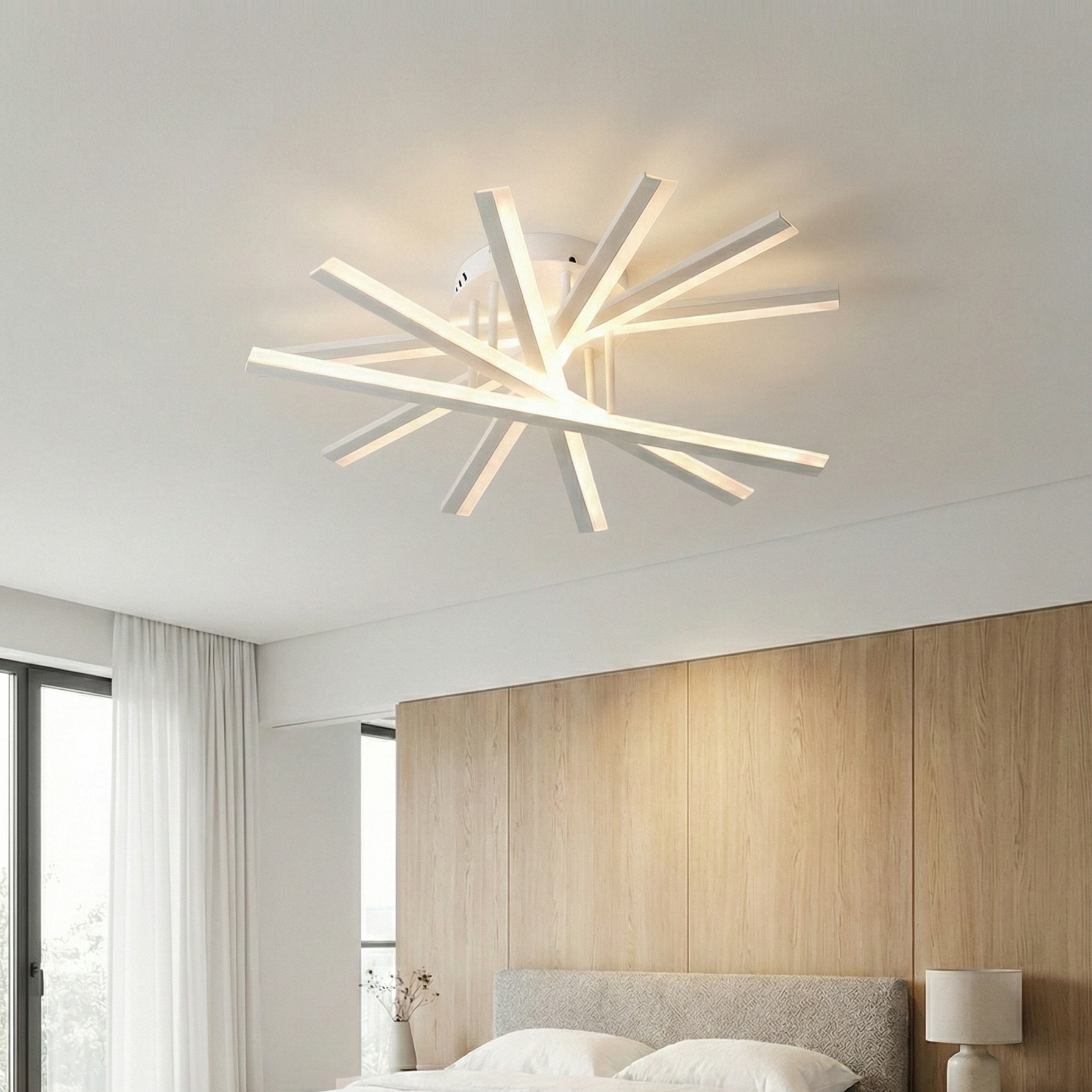 Lustra LED 6 CROSS LINNES Alb Echivalent 600W Telecomanda