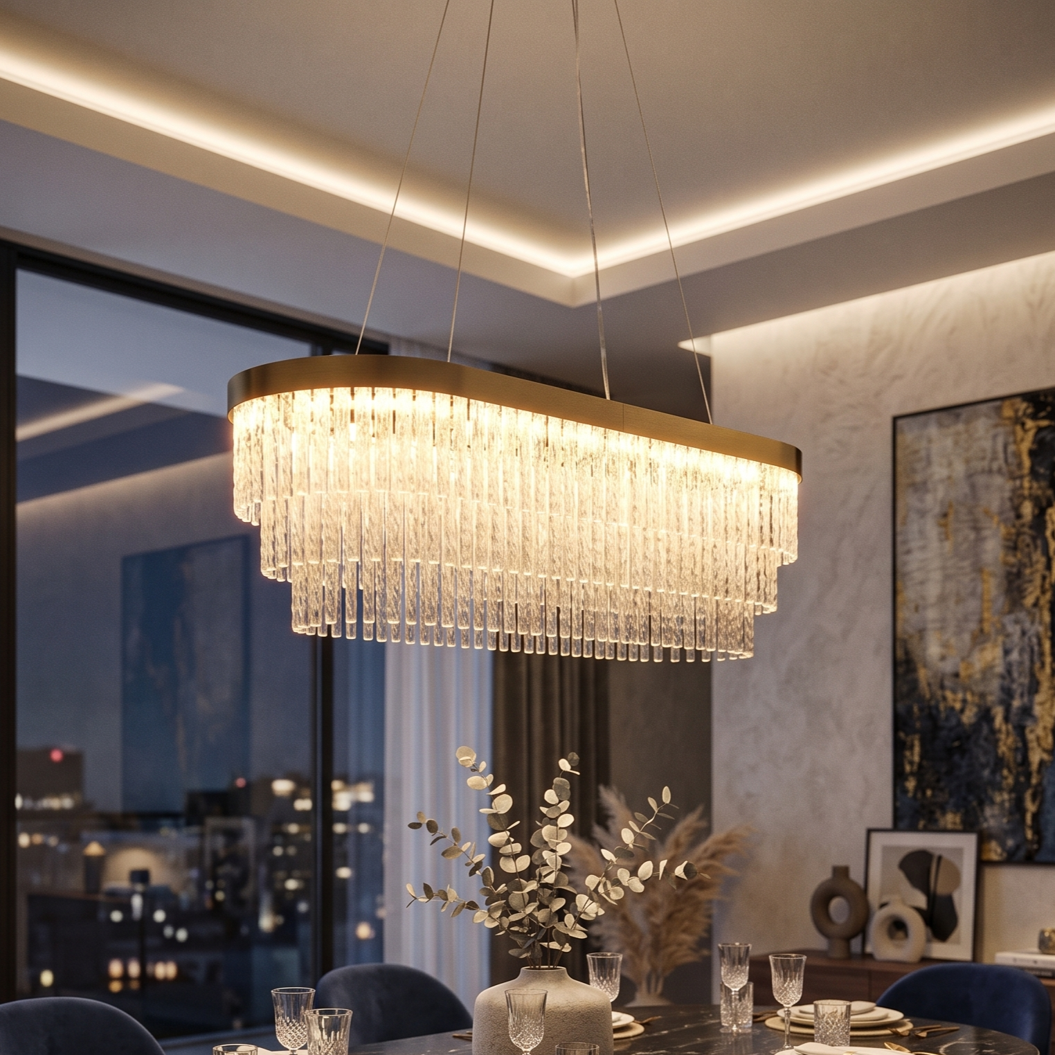 Lustra LED Suspendata ELARIS Gold 80x30CM Echivalent 800W