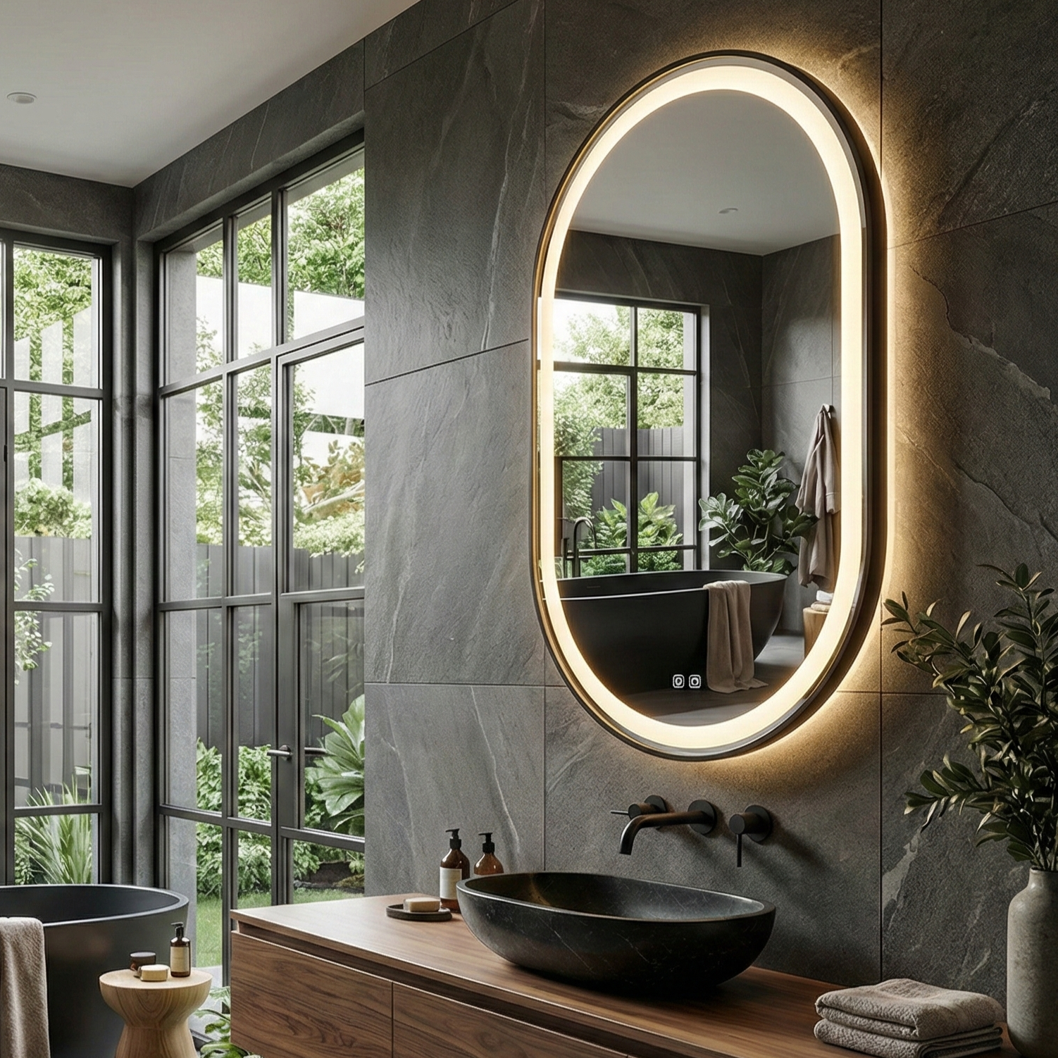 Oglinda LED NEBBIA - 60x80cm Dezaburire si Ceas, Senzor, 3 Lumini