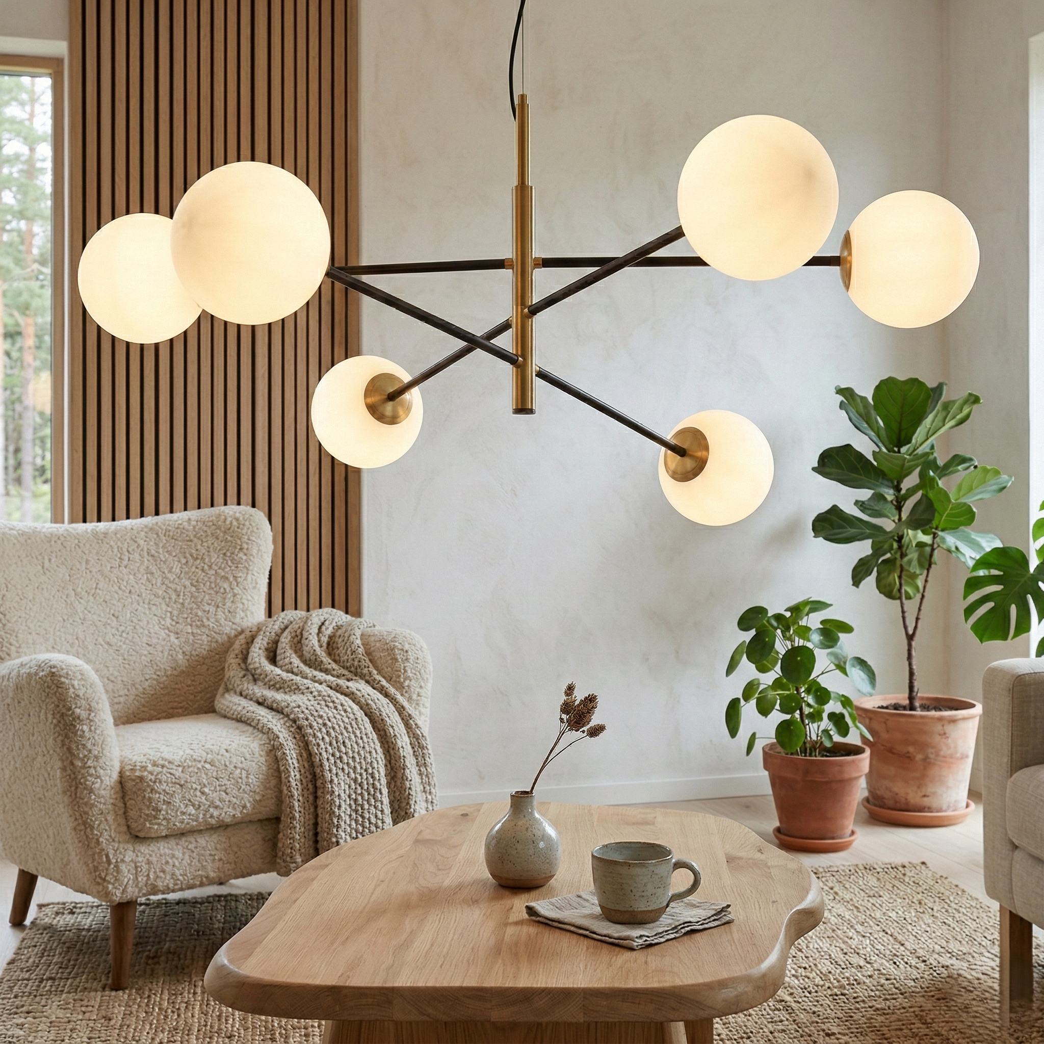 Lustra Abajur MAT Black+Gold Suspendata SOLVIK 6xG9