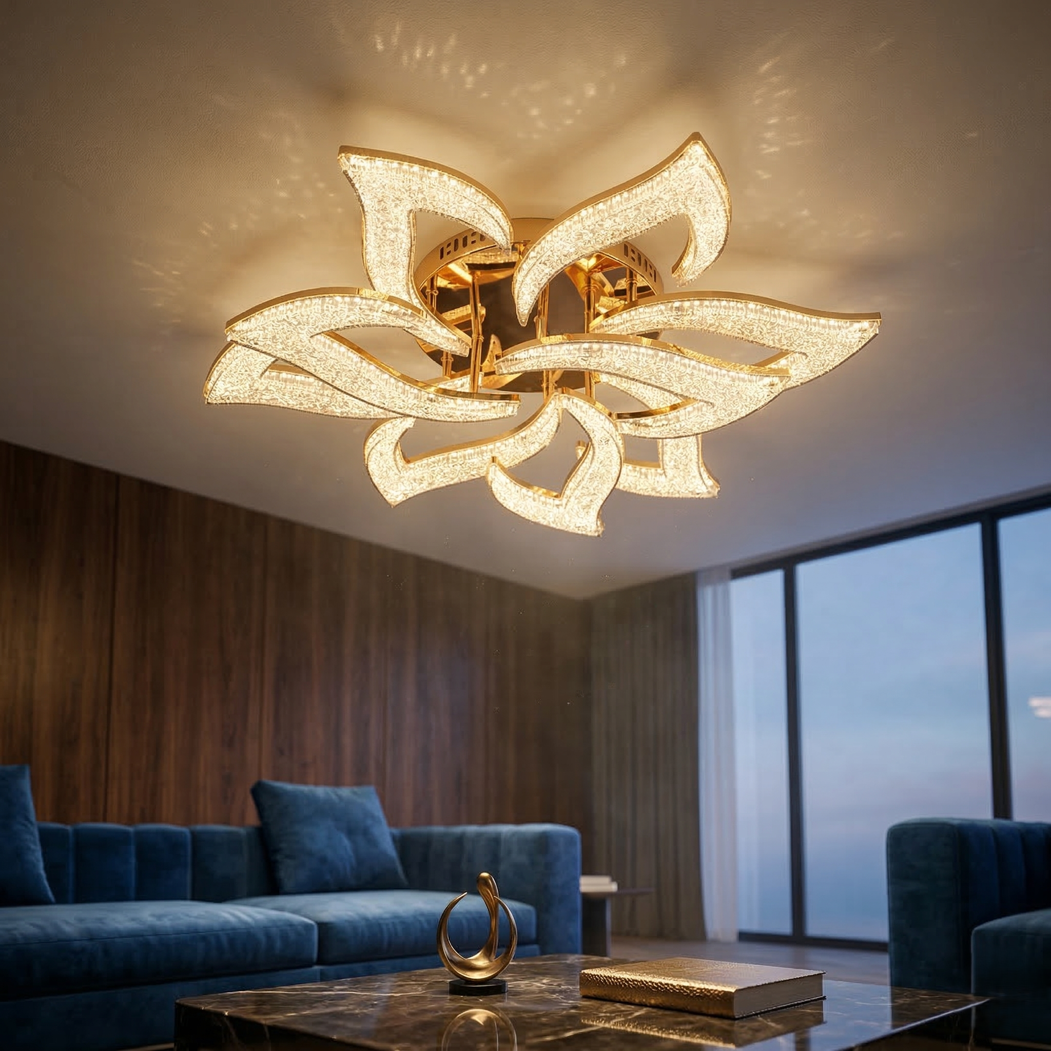 Lustra LED NARCISSE GRANDE Sparkle Gold Echivalent 1000W Telecomanda