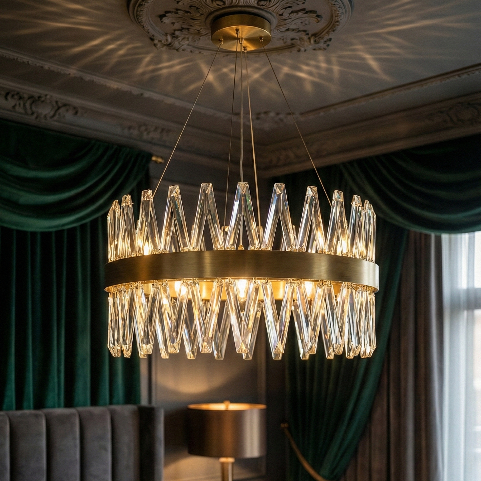 Lustra LED Suspendata Bijoux Gold Cristal Telecomanda 50CM