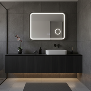 Oglinda LED Bernd Black Multi-Tech - Rama Neagra, 80x60 cm, 3 Tipuri de Lumina, Lupa Cosmetica si Dezaburire