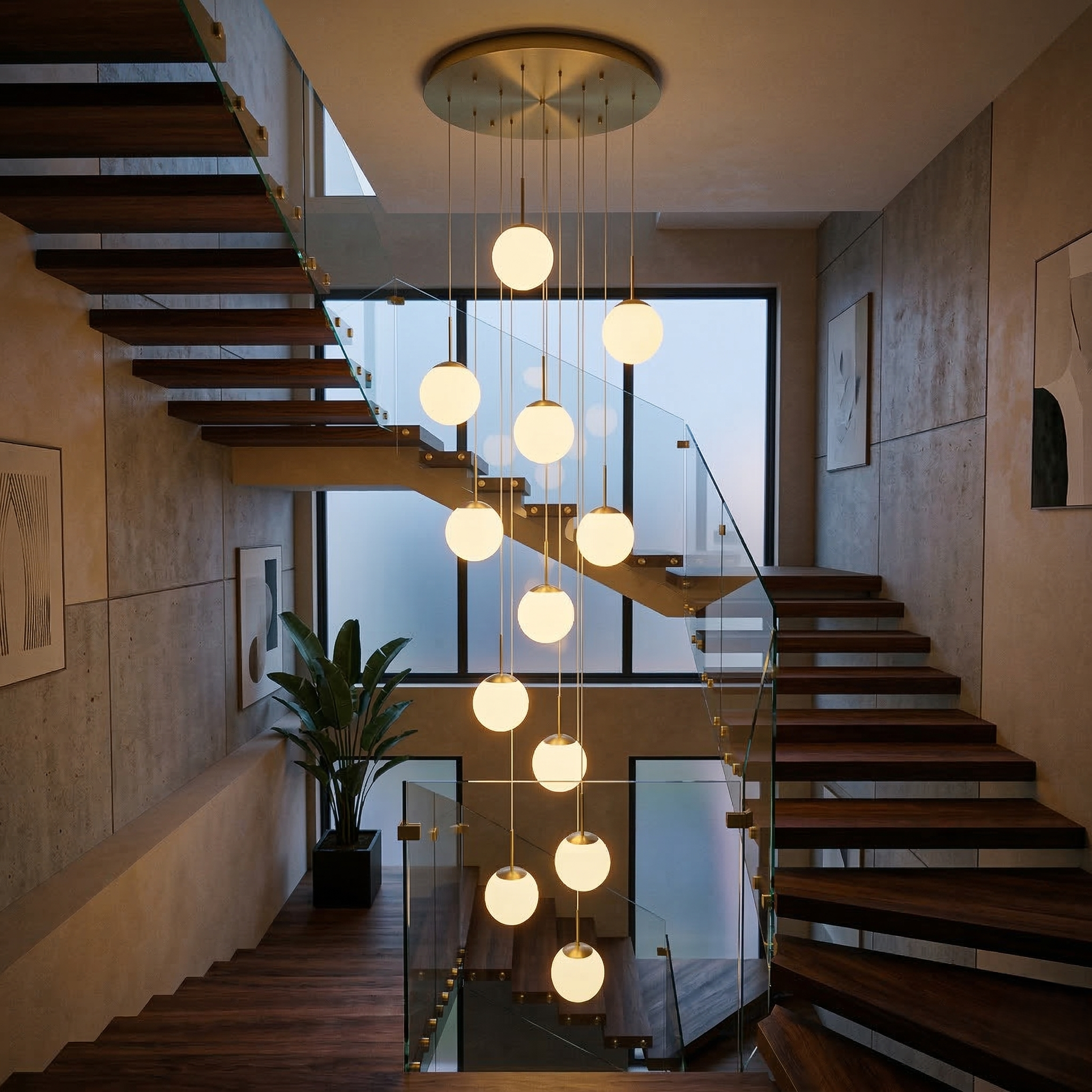 Lustra Abajur Mat GOLD LUXURY STAIRCASE Gigant 12xE27