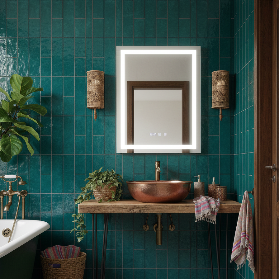 Oglinda LED Modena Smart Vertical - 60x80 cm, 3 Tipuri de Lumina, Dezaburire, Ceas si Temperatura