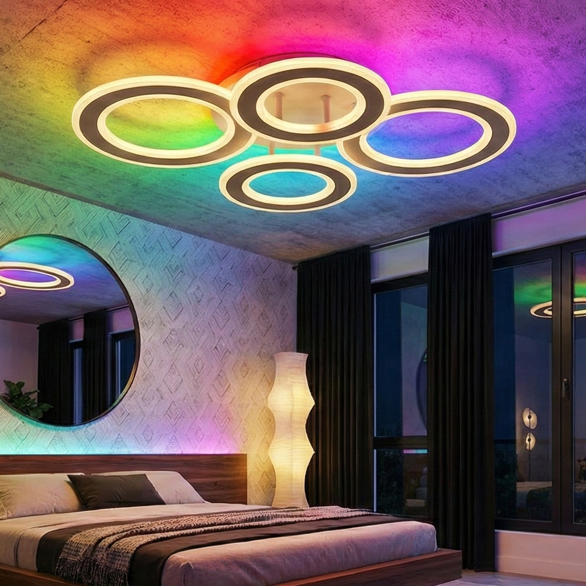 Lustra LED 4 Circle GRIDLINE RGB Alba Echivalent 600W Telecomanda