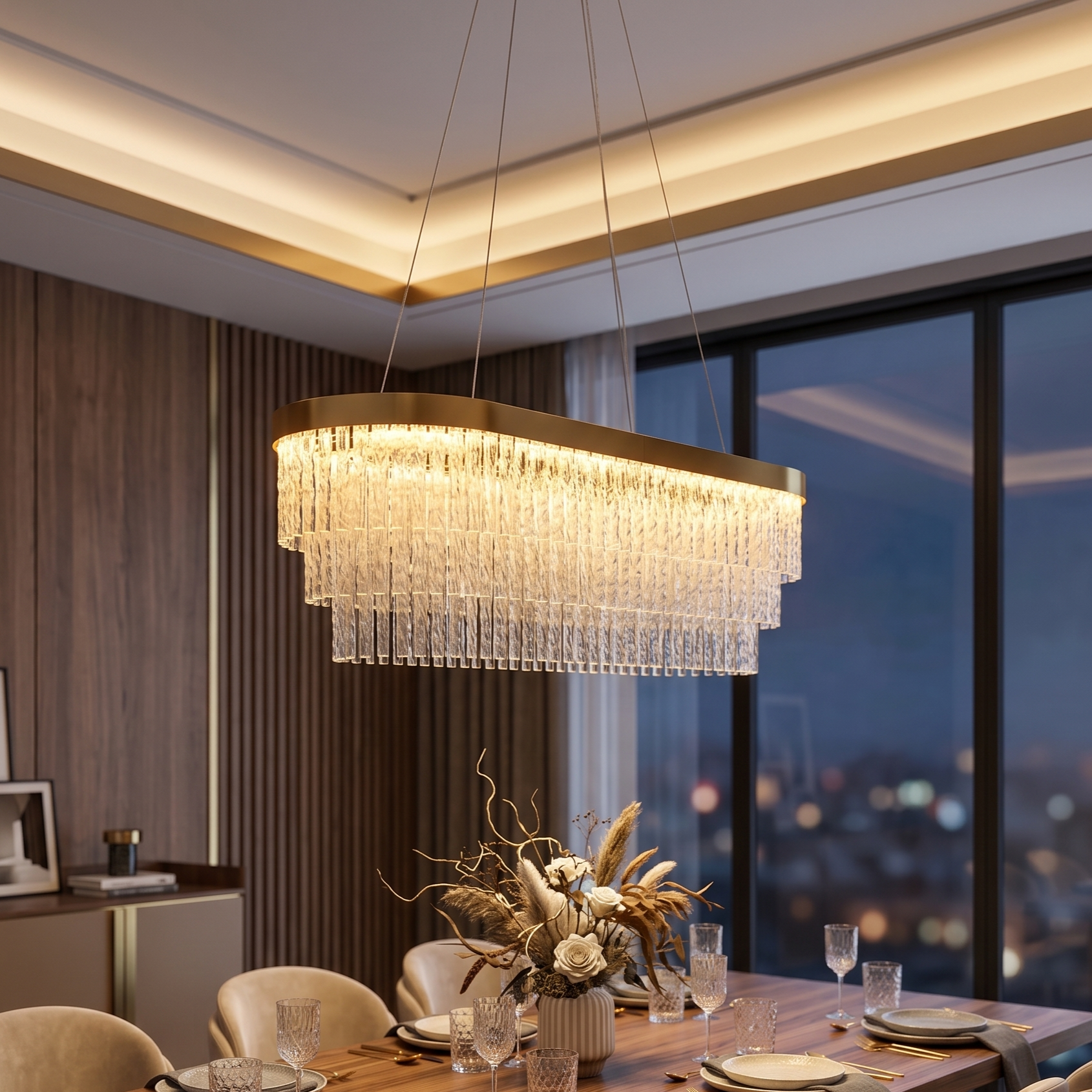 Lustra LED Suspendata ELARIS Gold 80x30CM Echivalent 800W