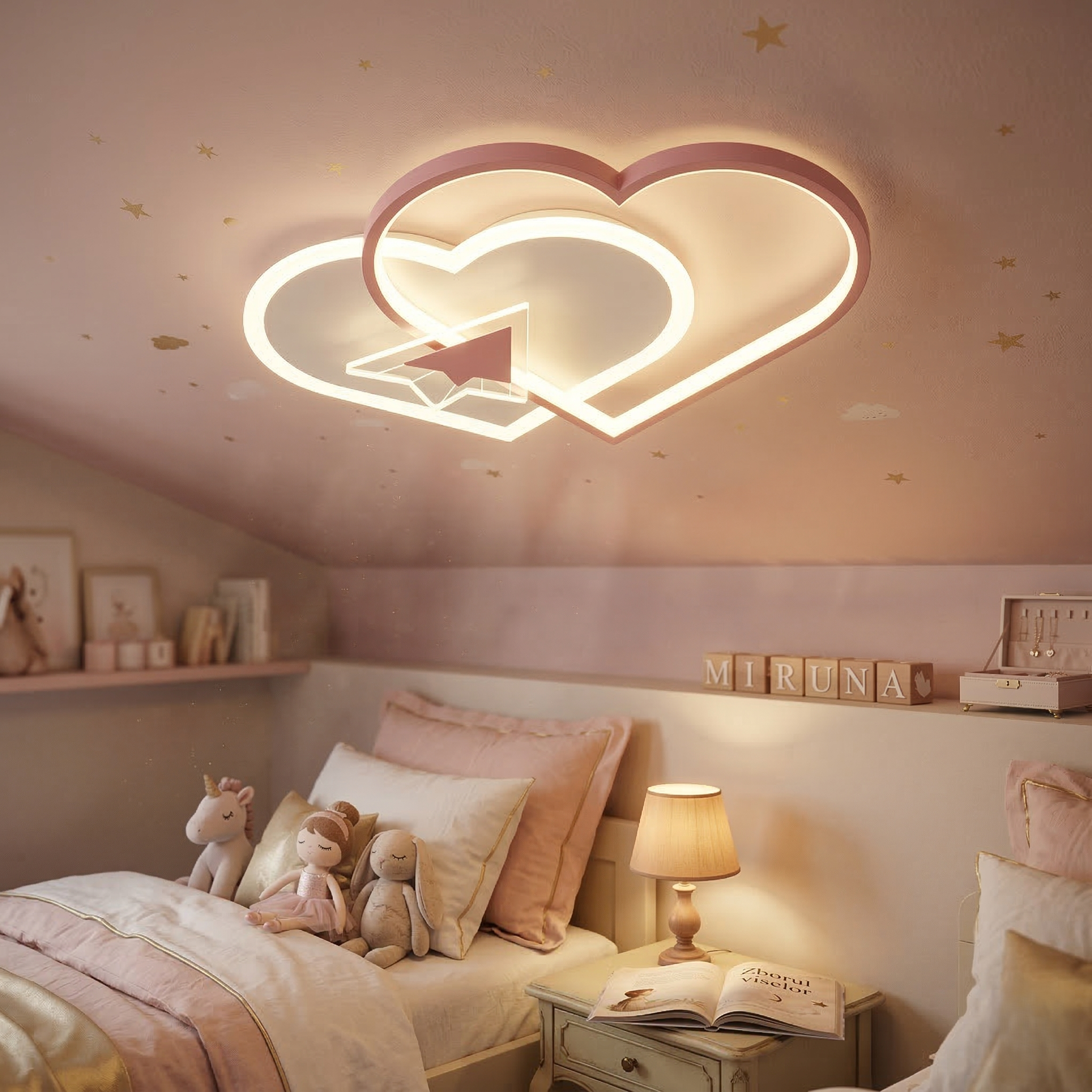 Lustra LED 78W PINK LOVE LETTER Echivalent 400W Telecomanda