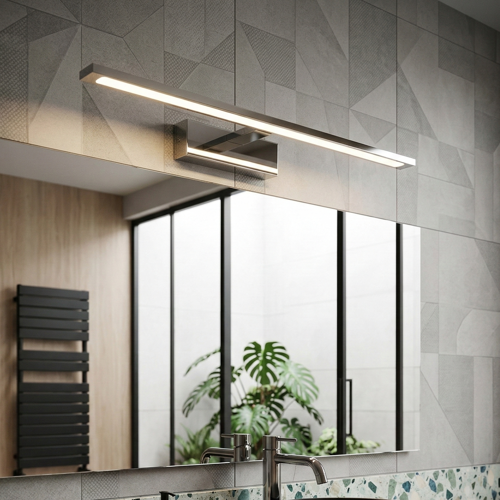 Aplica LED Baie 12W VIREN Argintie 60cm 3 Lumini din Buton