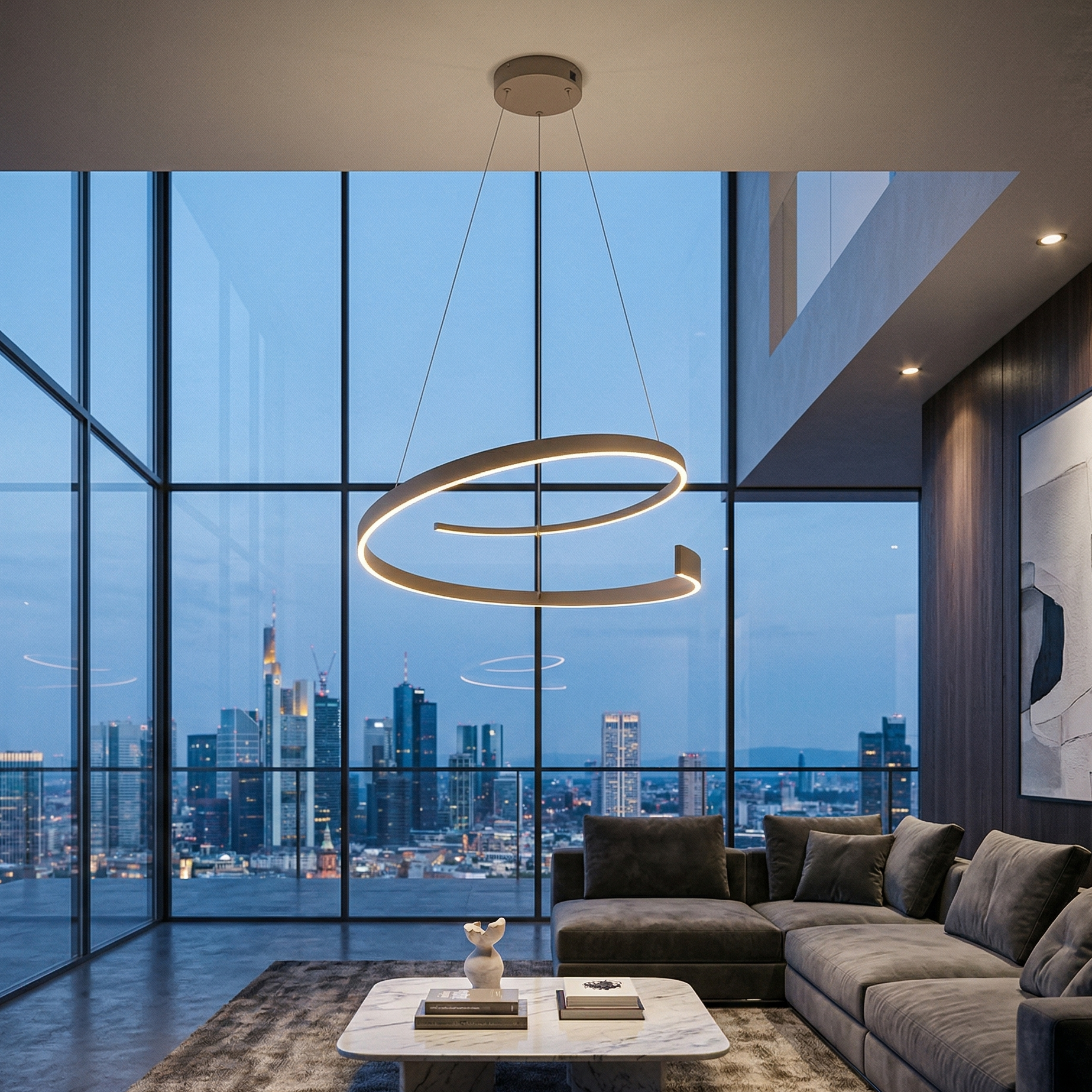 Lustra LED Suspendata Cinardi Beige CINQUE Premium Echivalent 600W