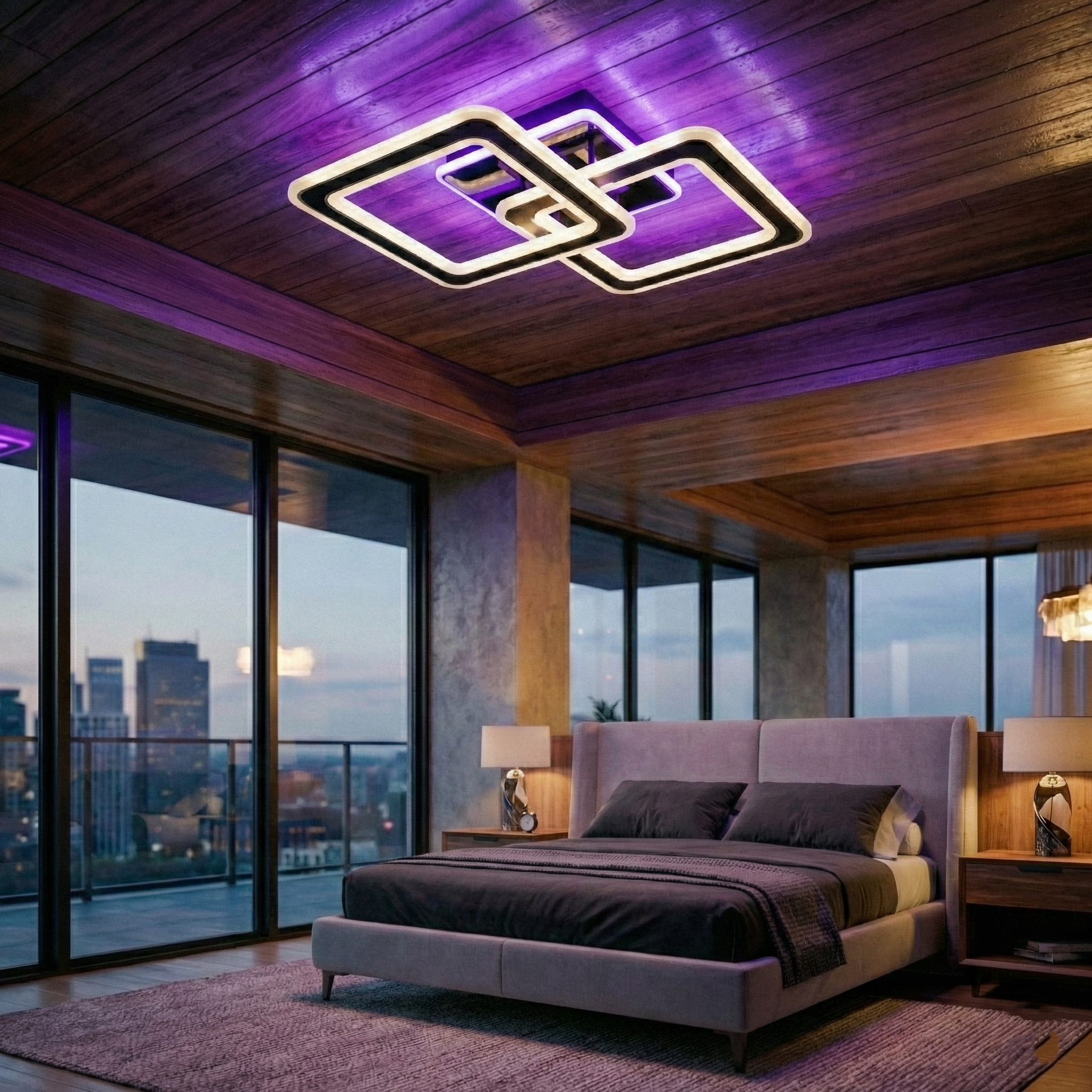 Lustra LED Two Square GRIDLINE Neagra RGB Echivalent 500W Telecomanda