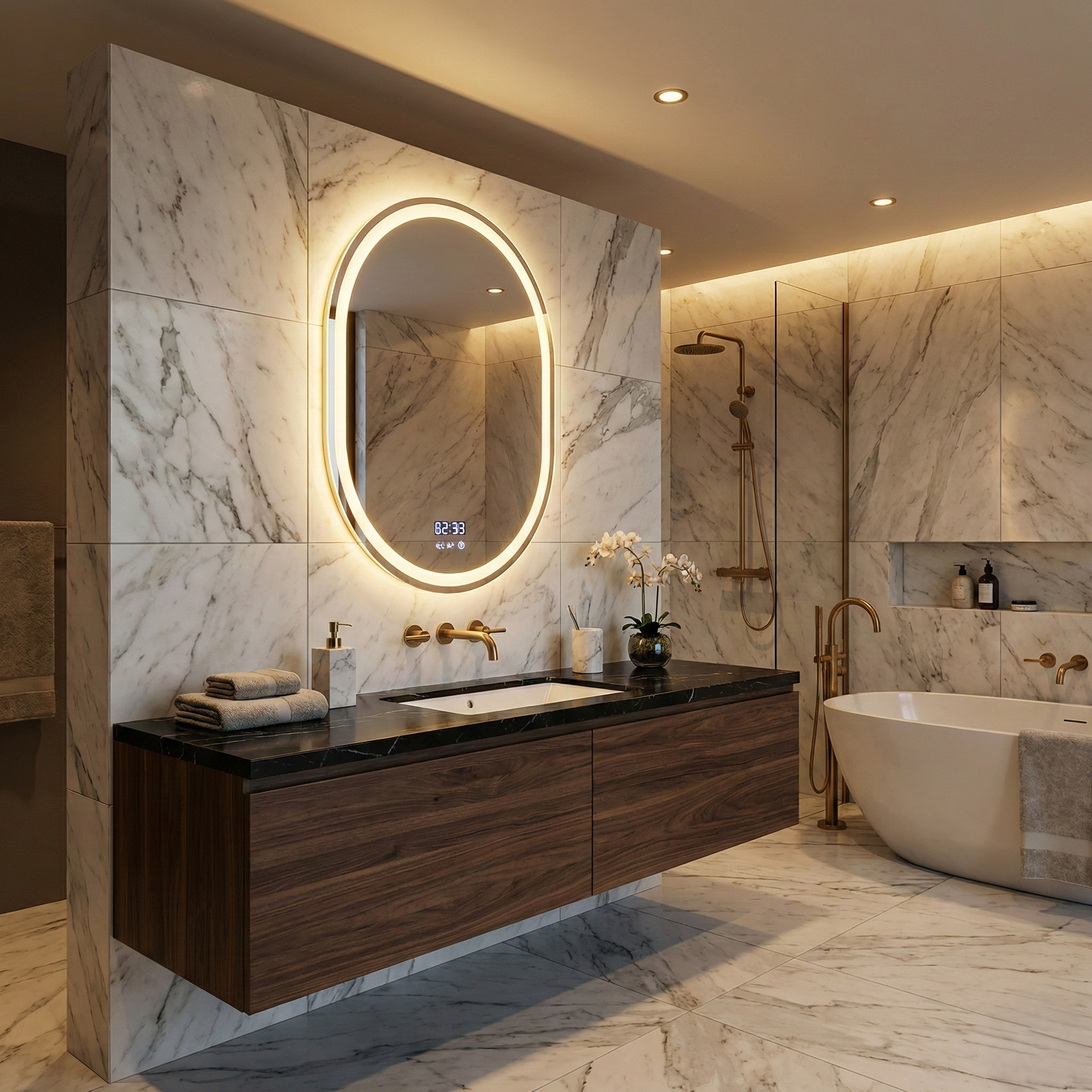 Oglinda LED VETROLUNA - 60x80cm Dezaburire si Ceas, Senzor, 3 Lumini