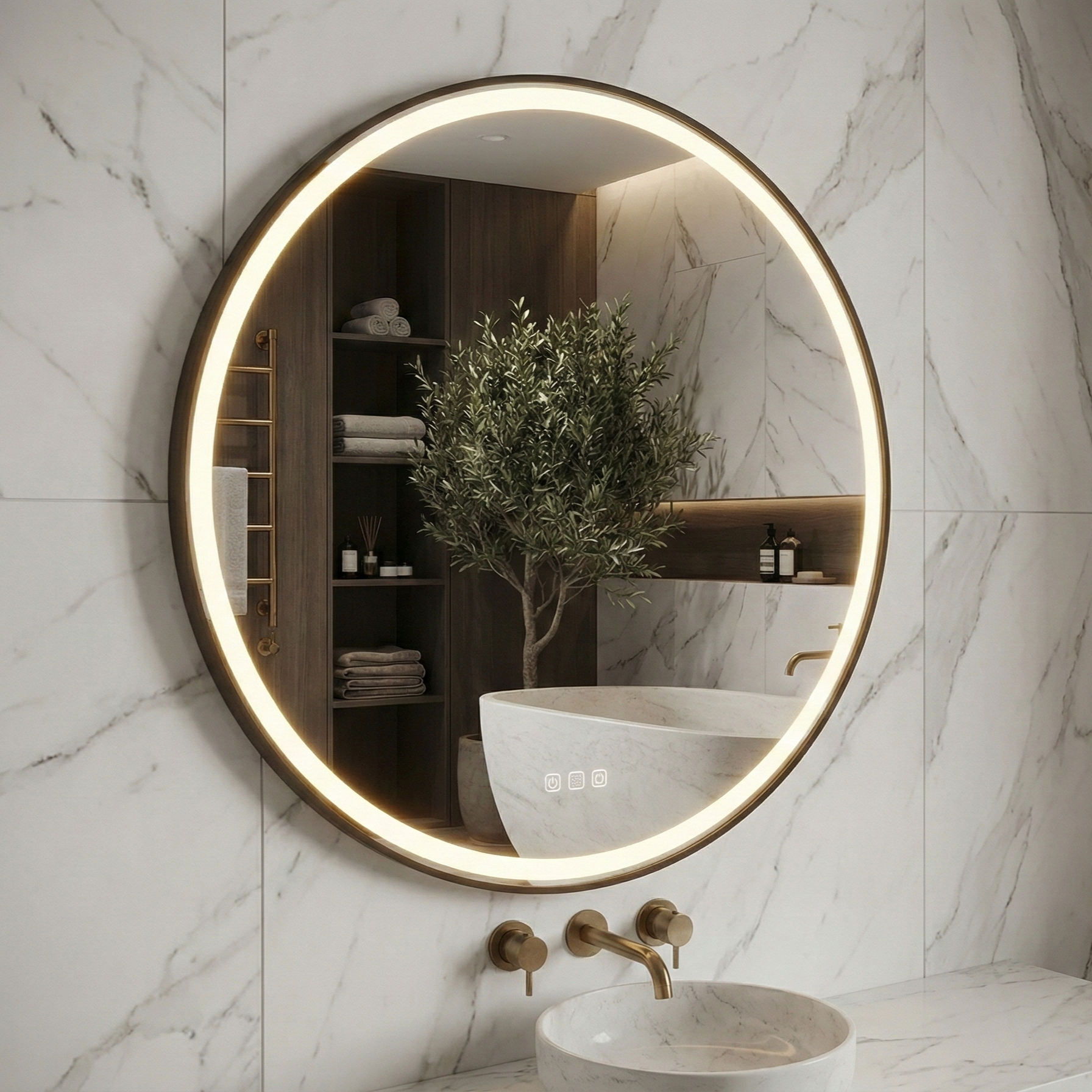 Oglinda LED Rotunda LIGURENA Ø70cm Functie Dezaburire, Senzor si 3 Lumini