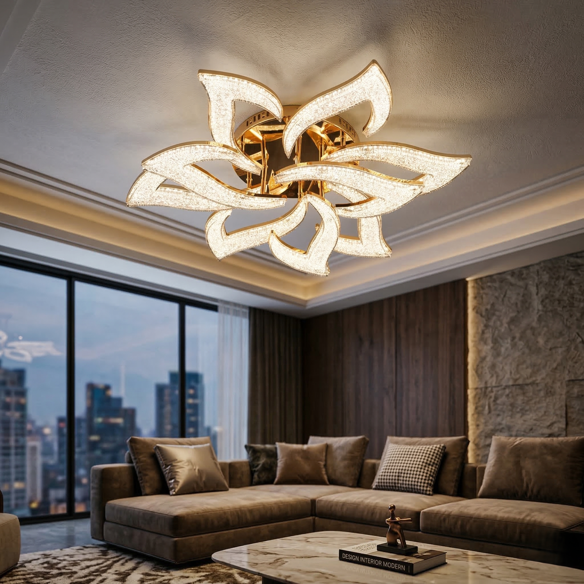 Lustra LED NARCISSE GRANDE Sparkle Gold Echivalent 1000W Telecomanda