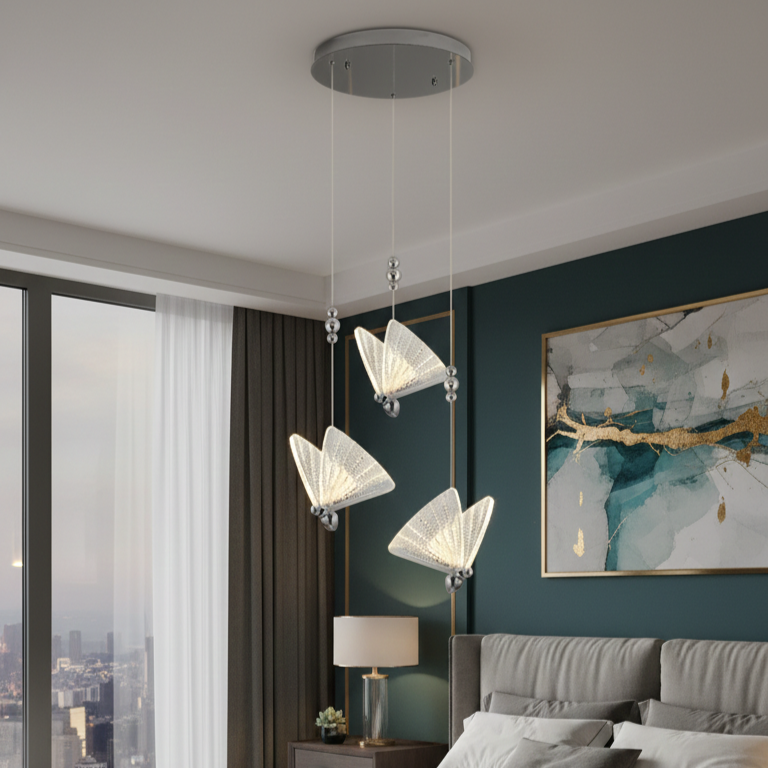 Lustra LED Luxury 3 Silver Butterflies