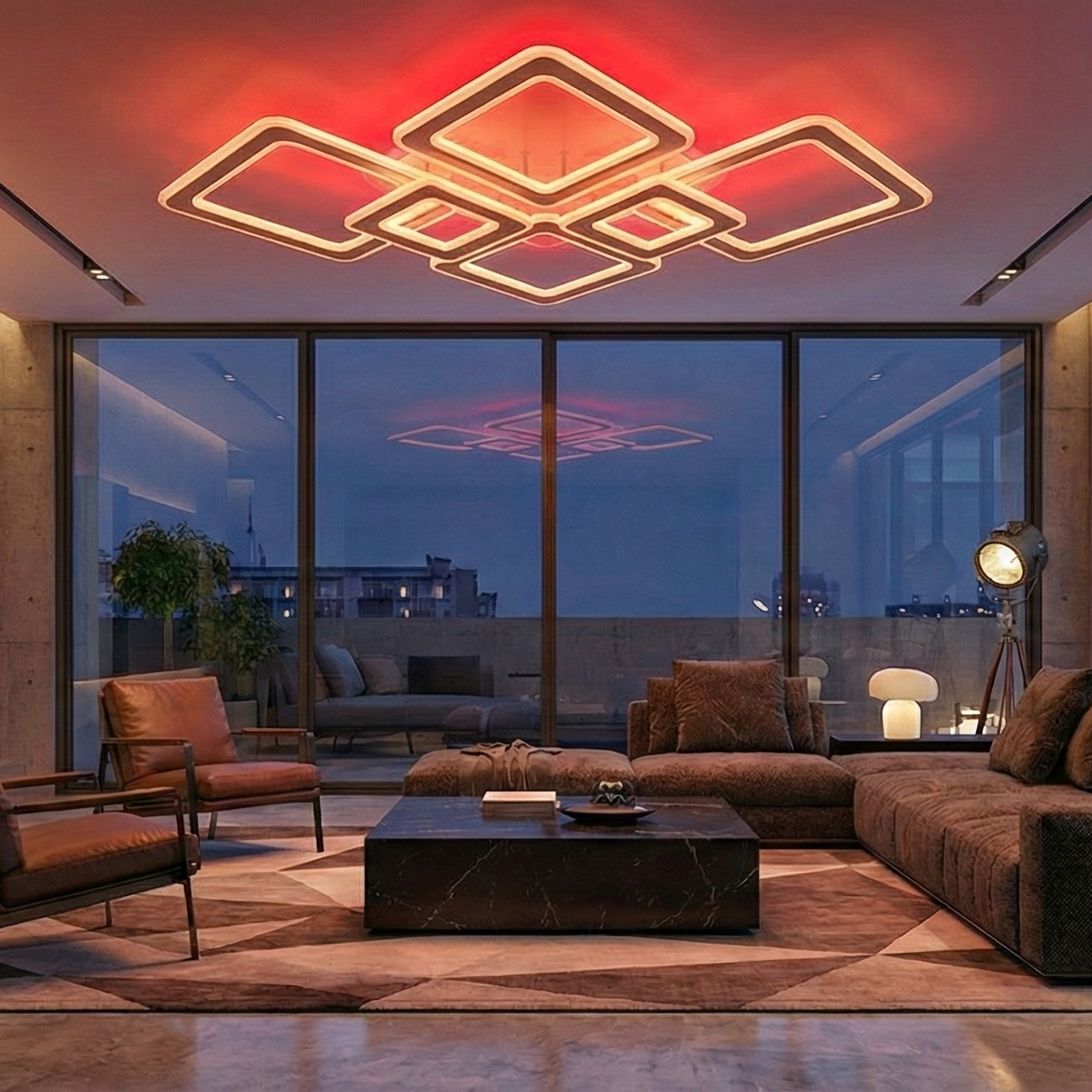 Lustra LED 4+2 Diamond GRIDLINE RGB Alba Echivalent 1200W Telecomanda