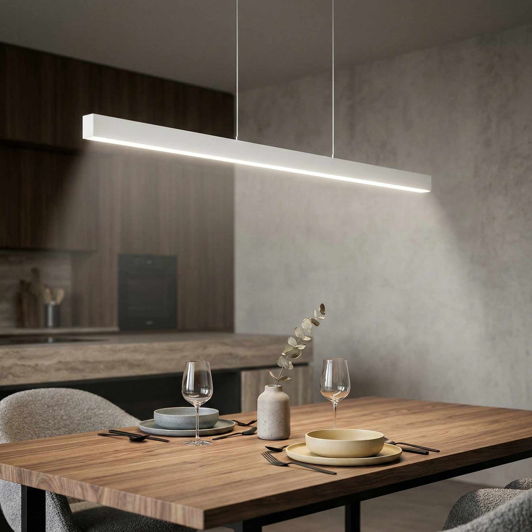 Lustra LED Suspendata Liniara Alba LINA 120cm 3 Lumini din Buton Echivalent 300W