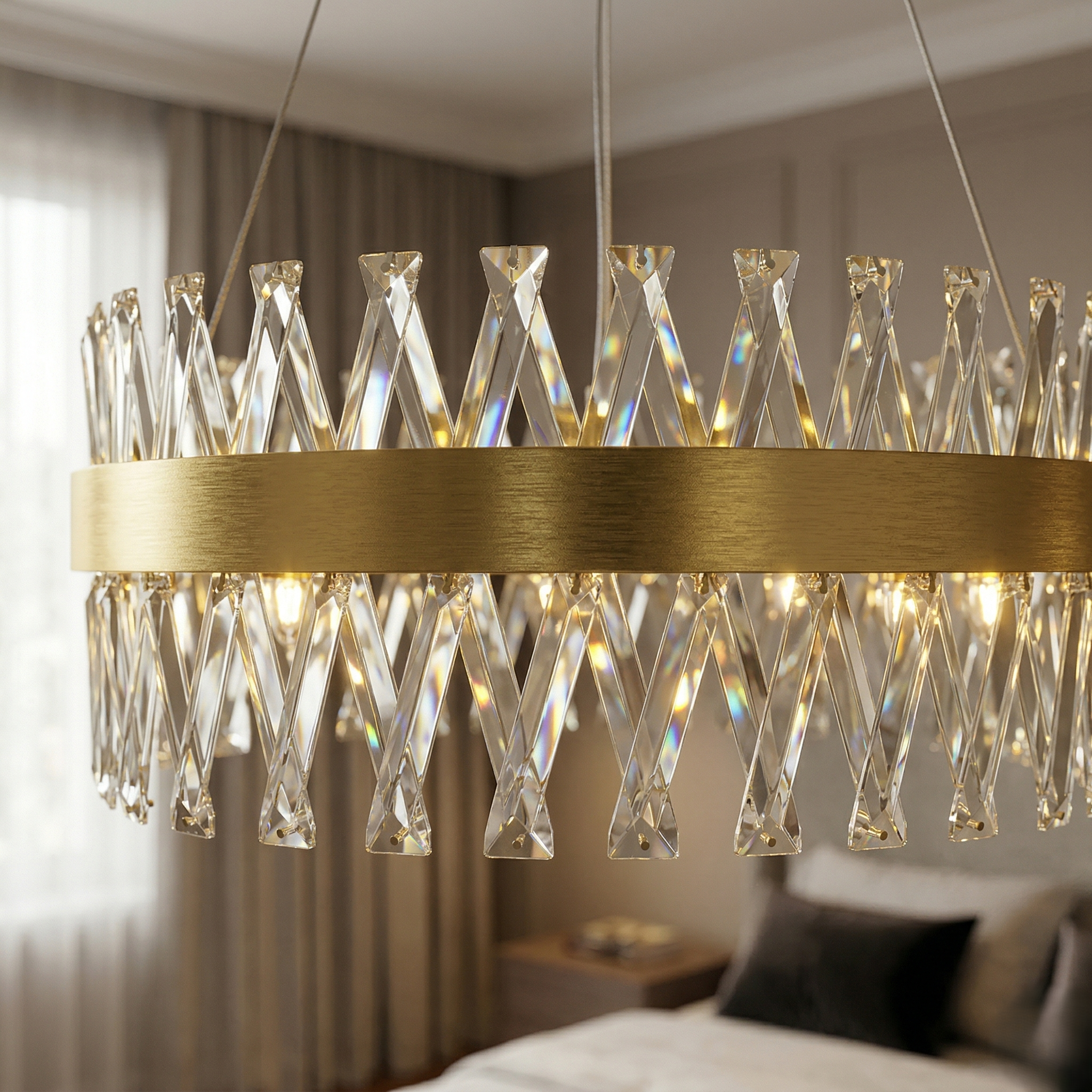 Lustra LED Suspendata Bijoux Gold Cristal Telecomanda 40CM