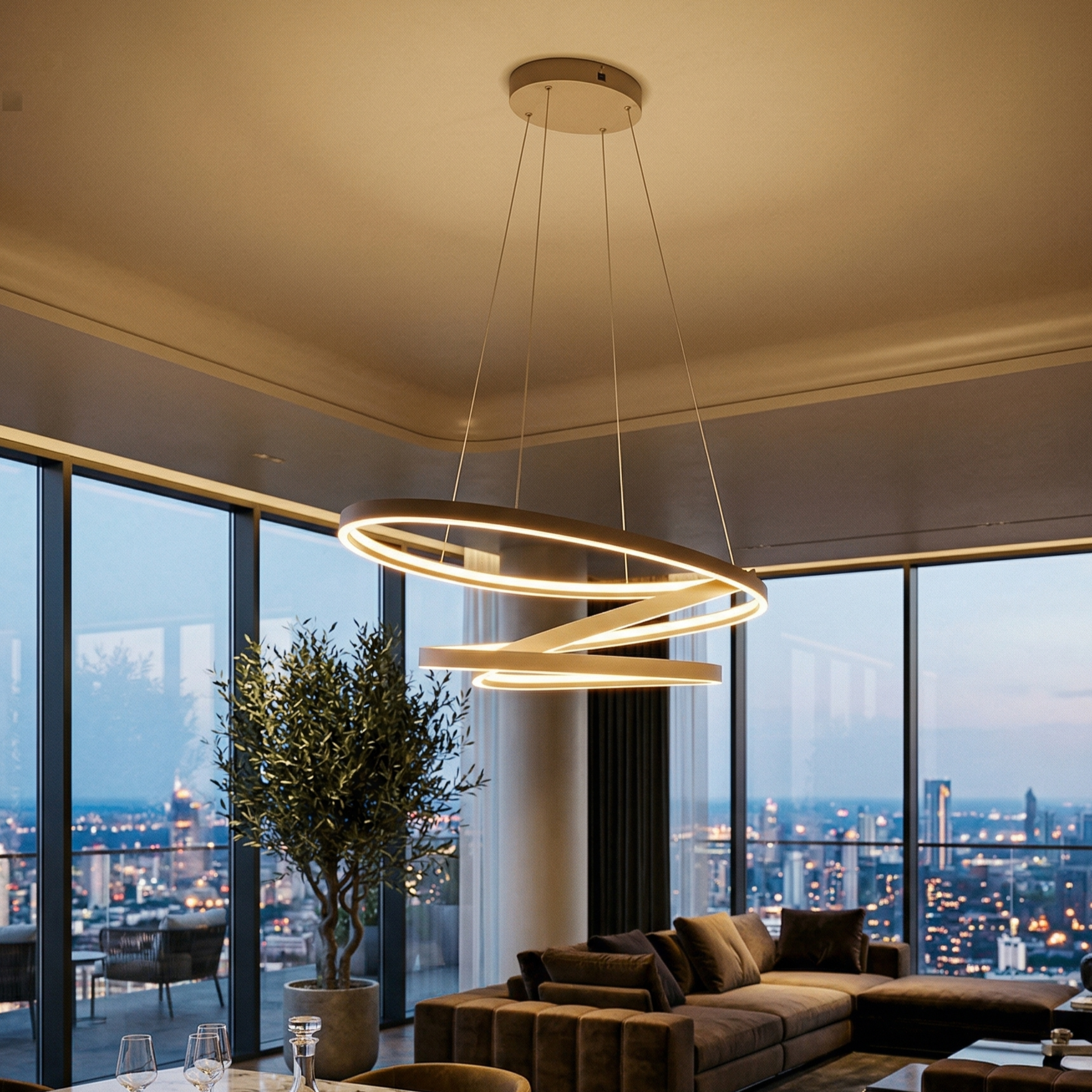 Lustra LED Suspendata Ciola Beige CINQUE Premium Echivalent 1200W