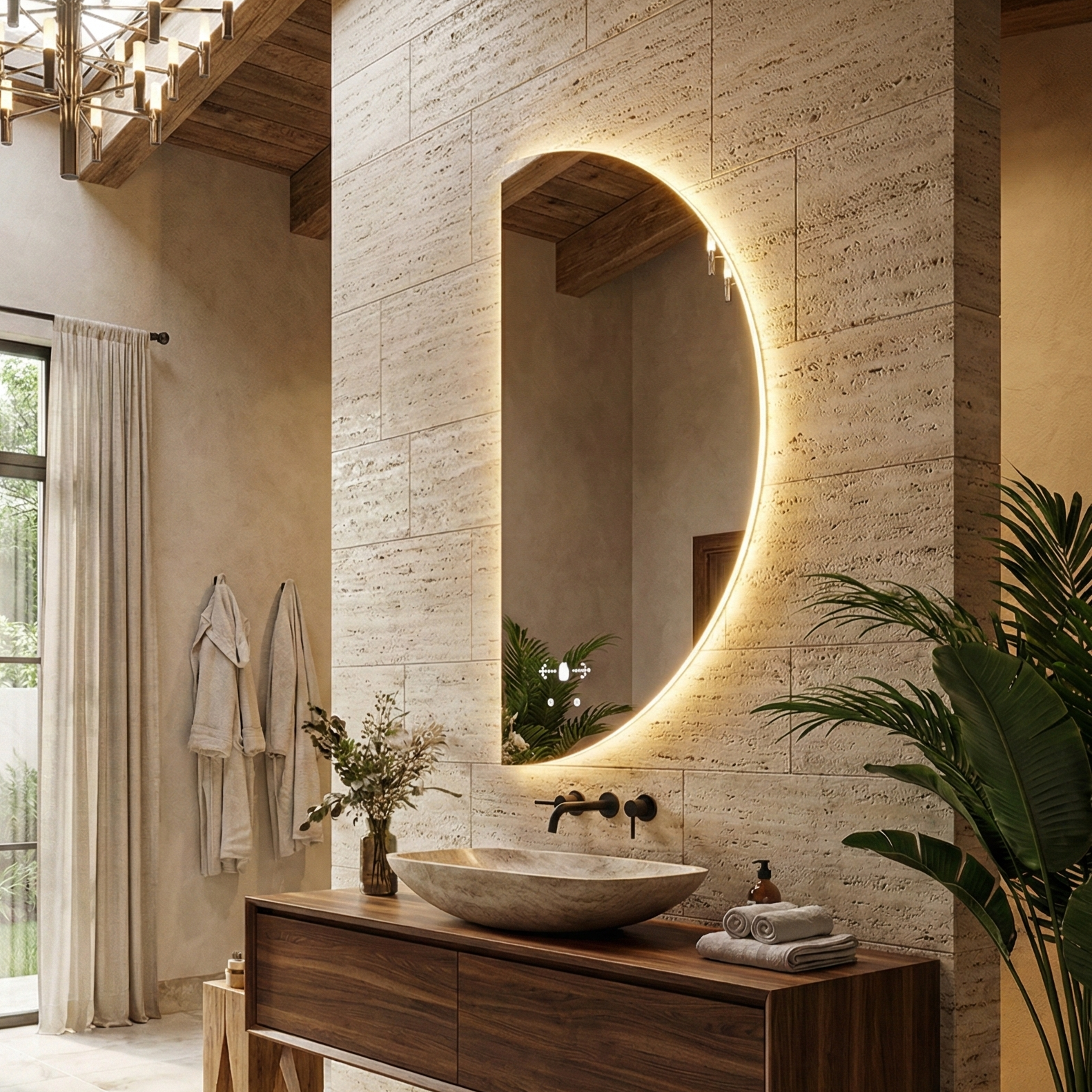 Oglinda LED MEZZALUNA - 80x150 cm 3 Lumini, Senzor